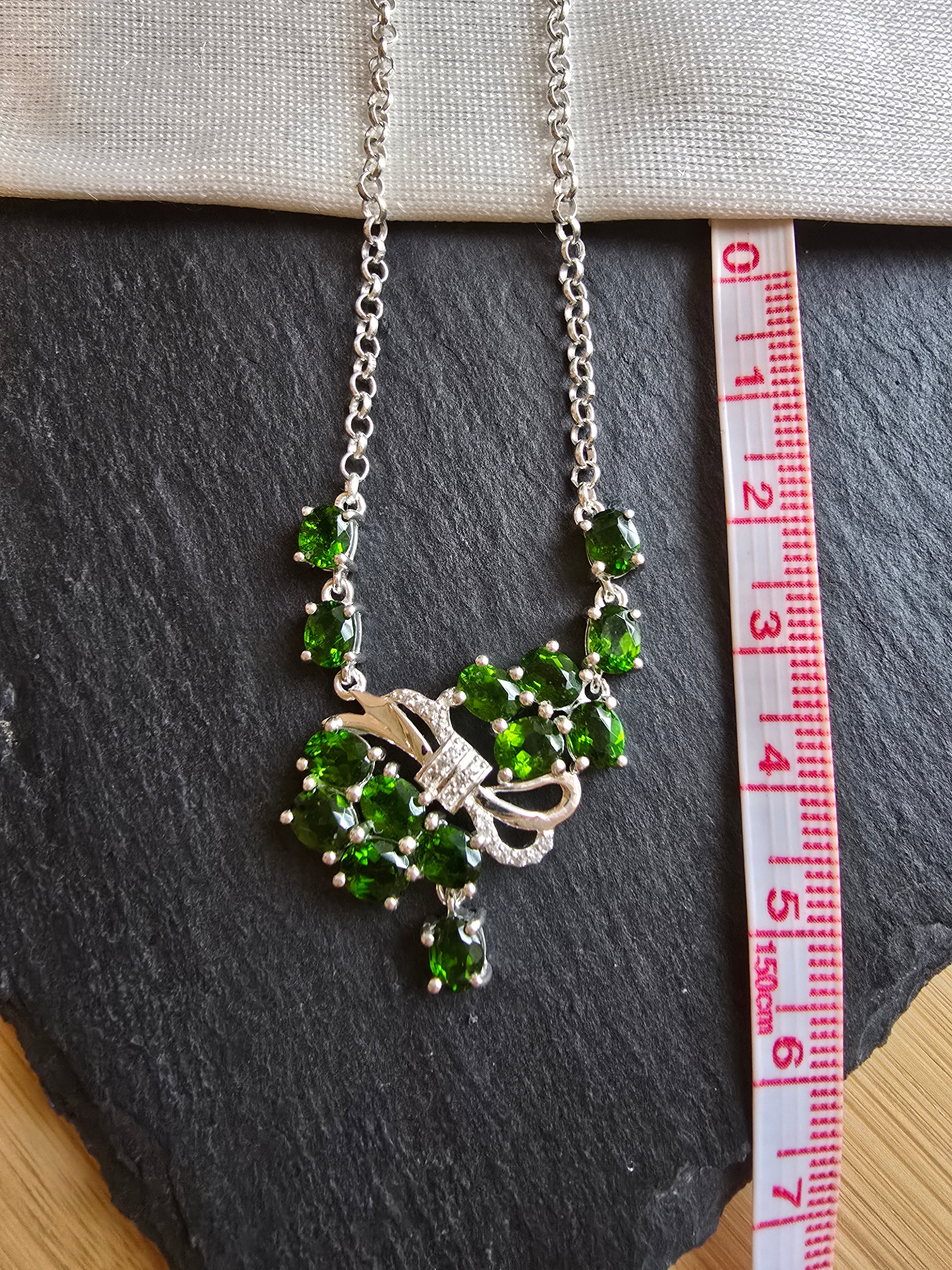 Sterling Silver Chrome Diopside & White Topaz Gemstone Necklace