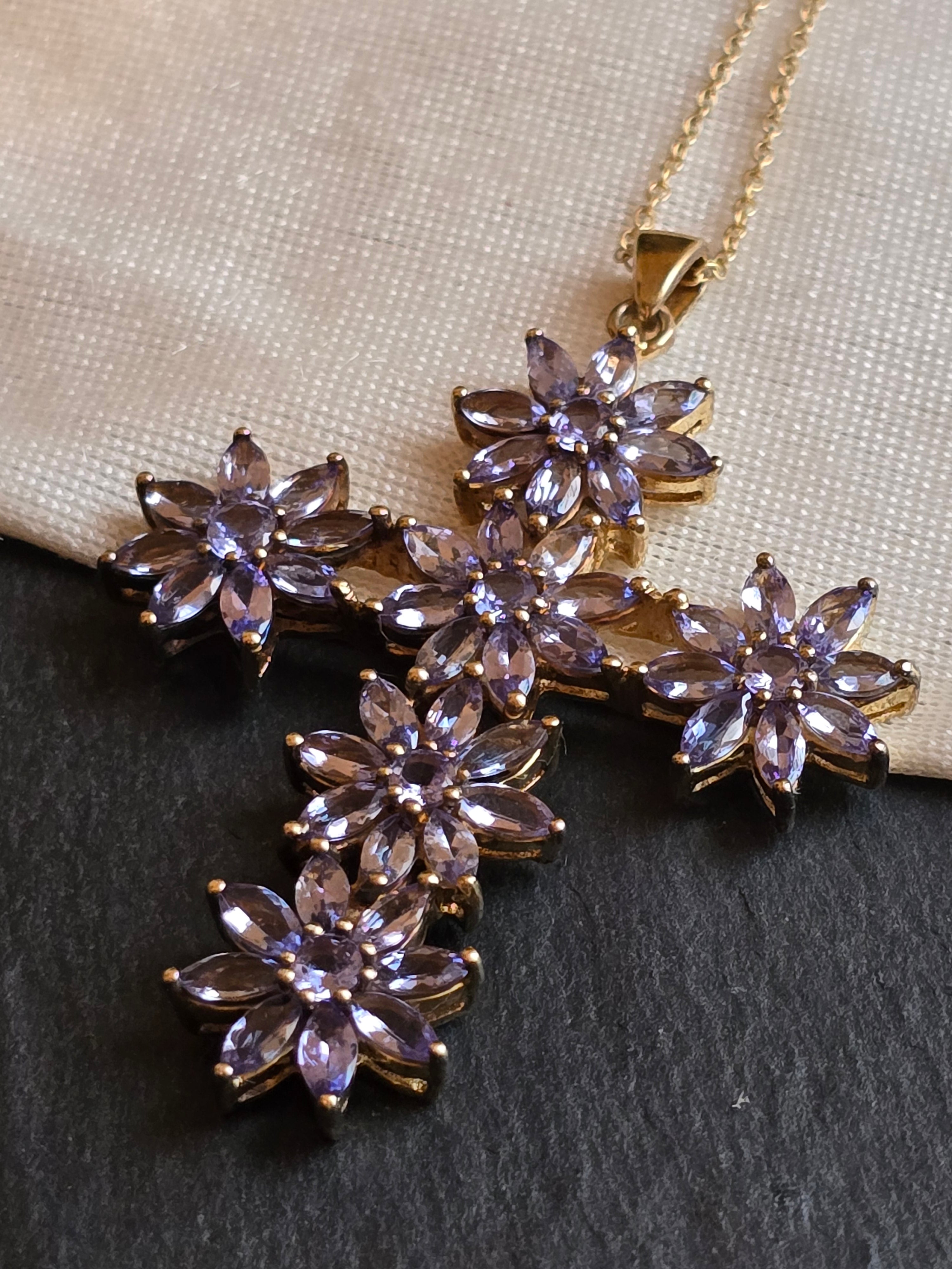 Tanzanite Gold Plated Sterling Silver Cross Pendant With 18" Chain Necklace