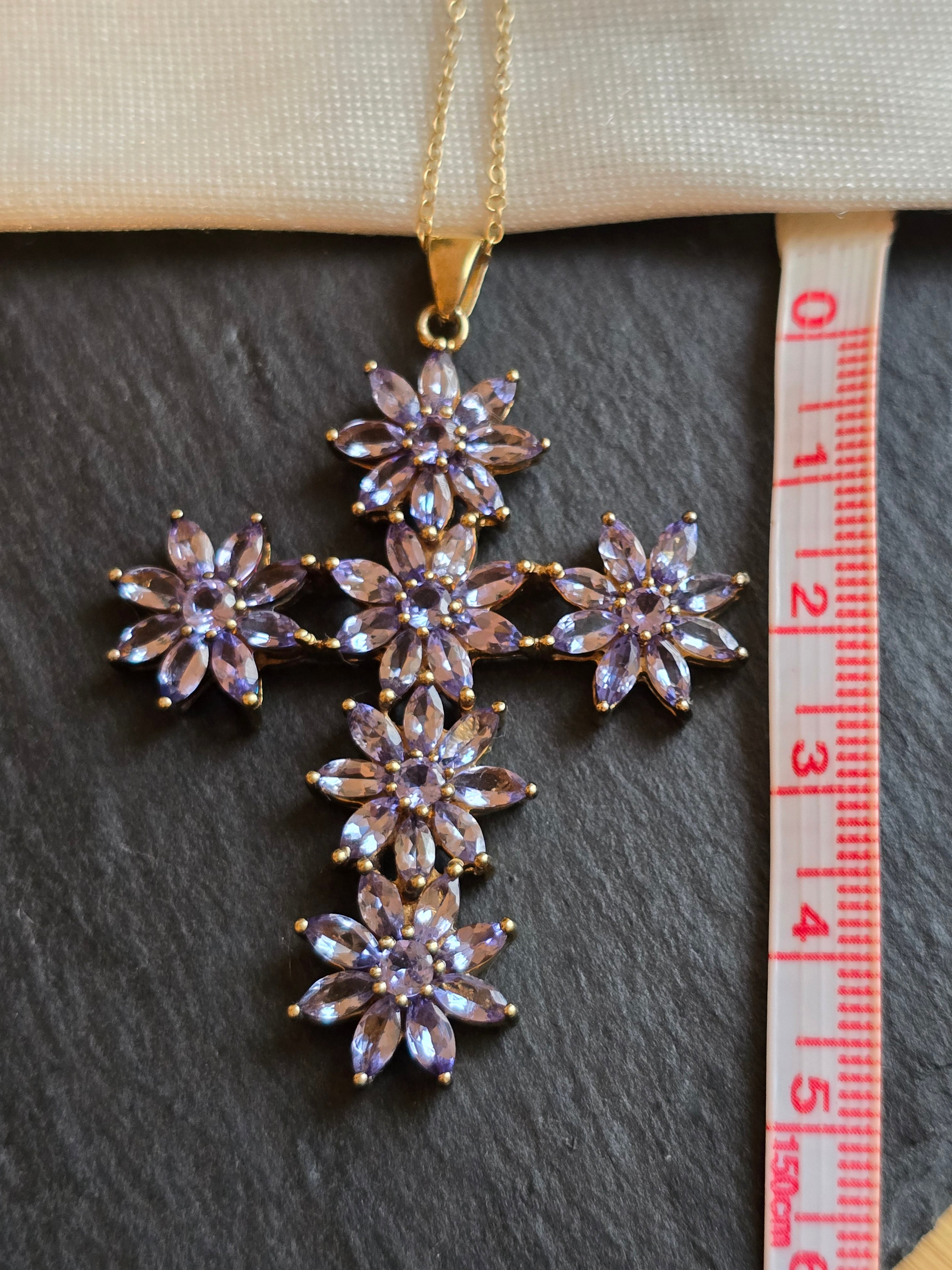 Tanzanite Gold Plated Sterling Silver Cross Pendant With 18" Chain Necklace