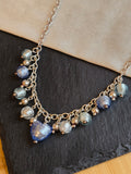 Sterling Silver Blue and Silver Murano Glass Drop Necklace