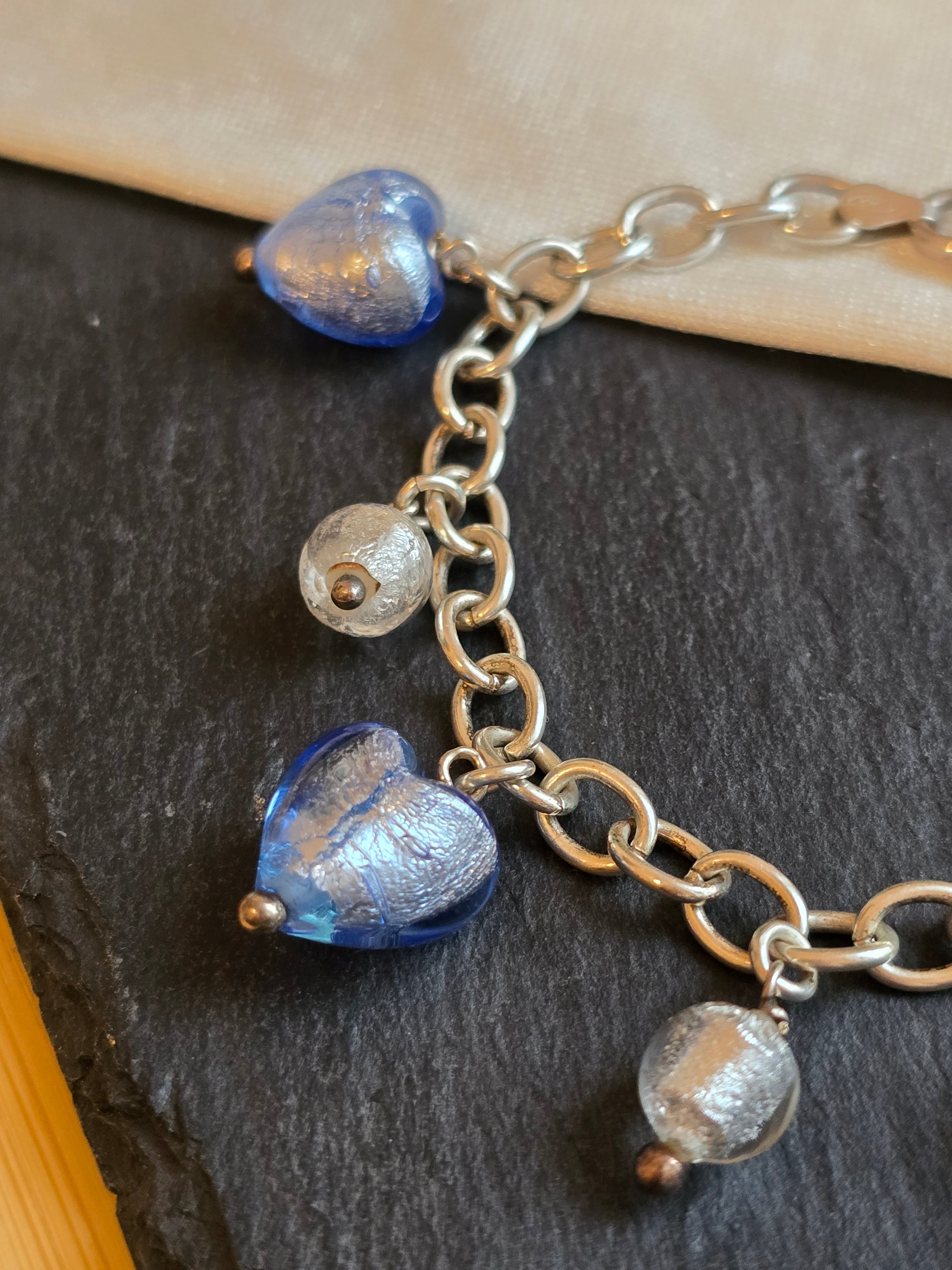 Sterling Silver Blue And Silver Murano Glass Bracelet