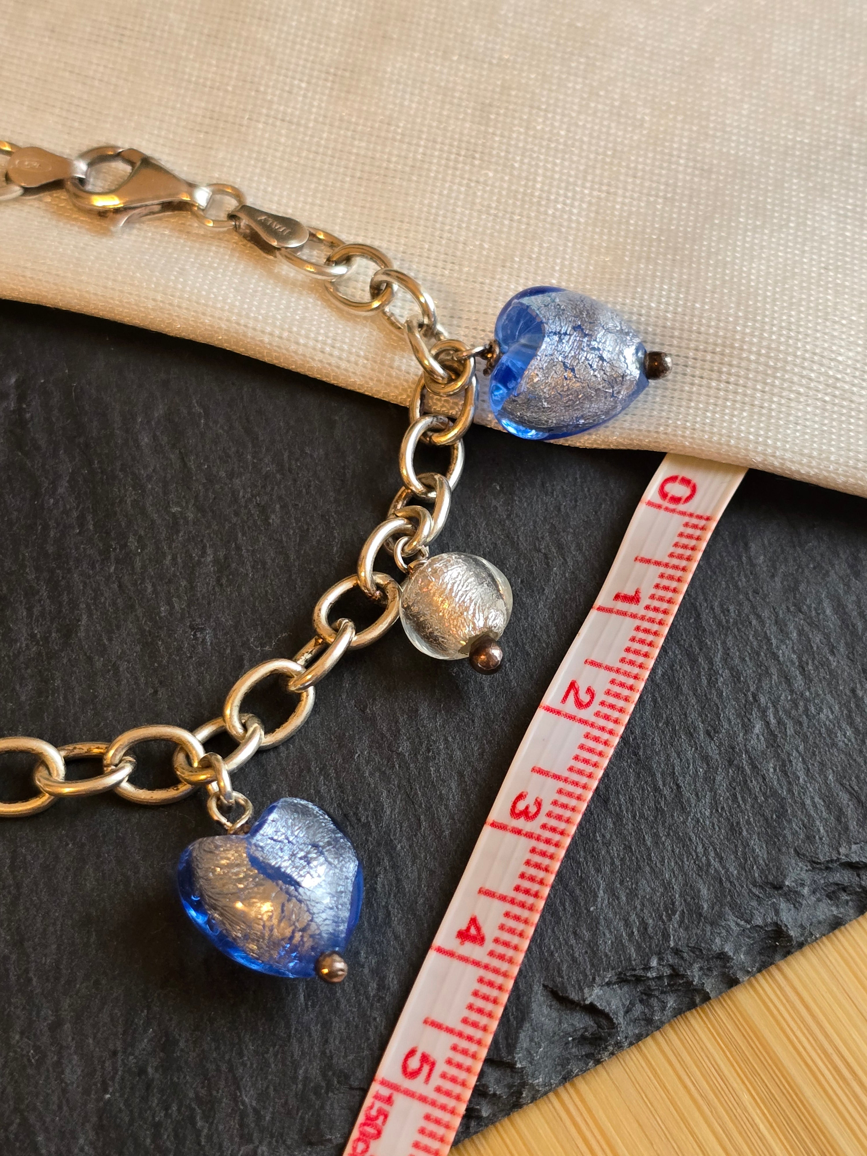 Sterling Silver Blue And Silver Murano Glass Bracelet