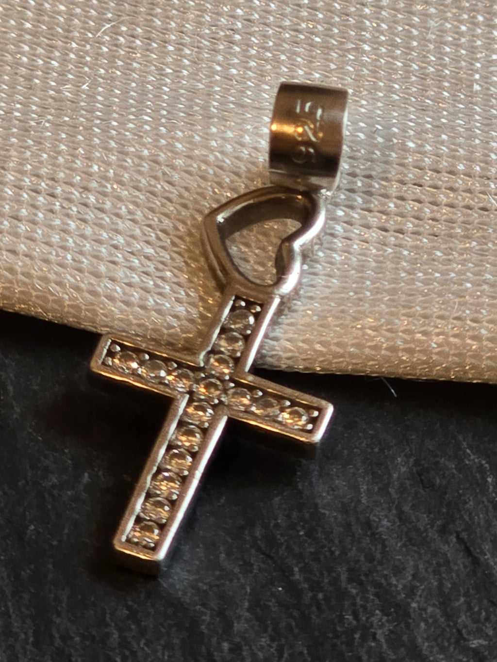Sterling Silver CZ Heart Cross Pendant