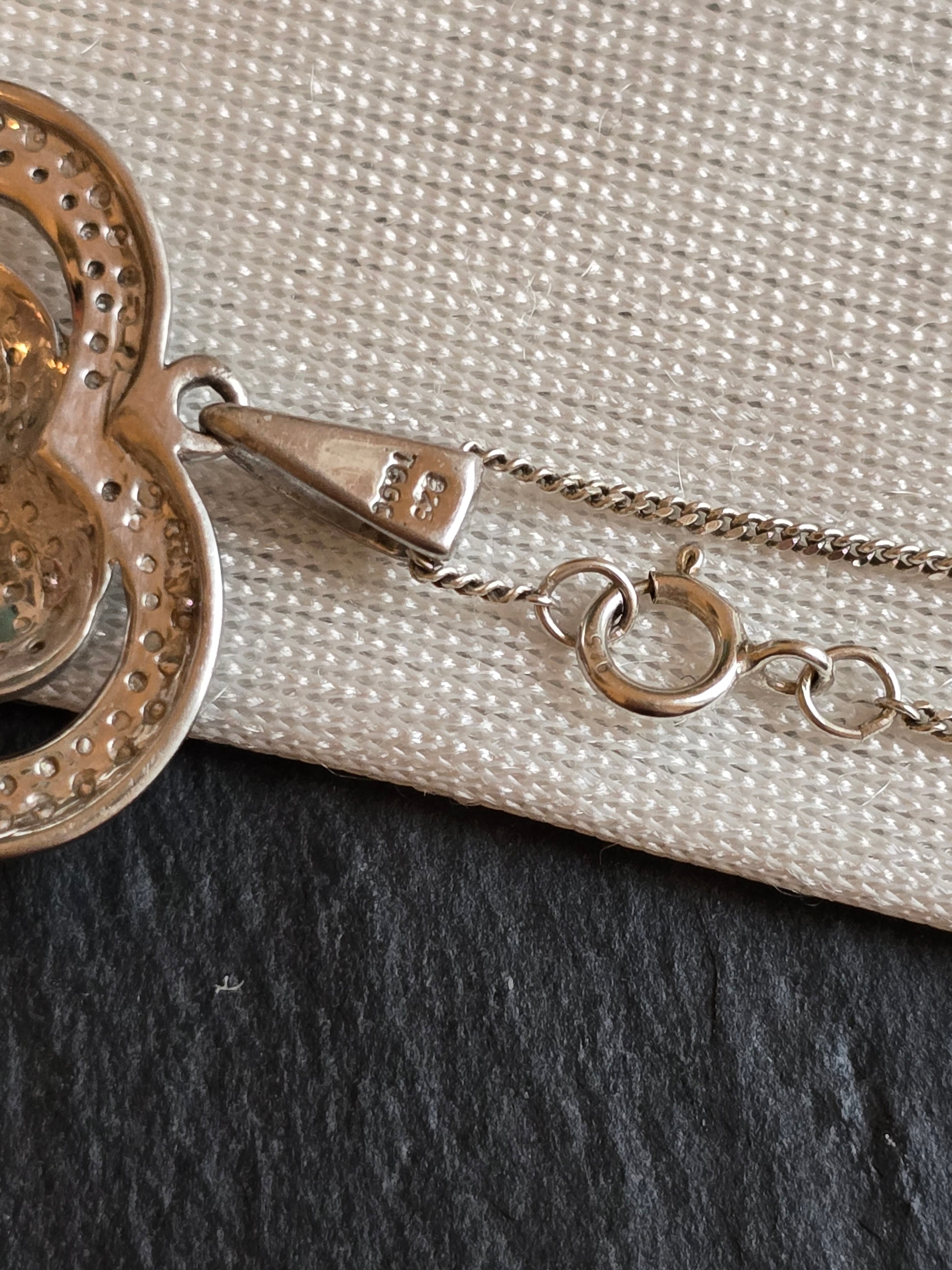 Illusion Blue & White Diamond Double Heart Sterling Silver Necklace