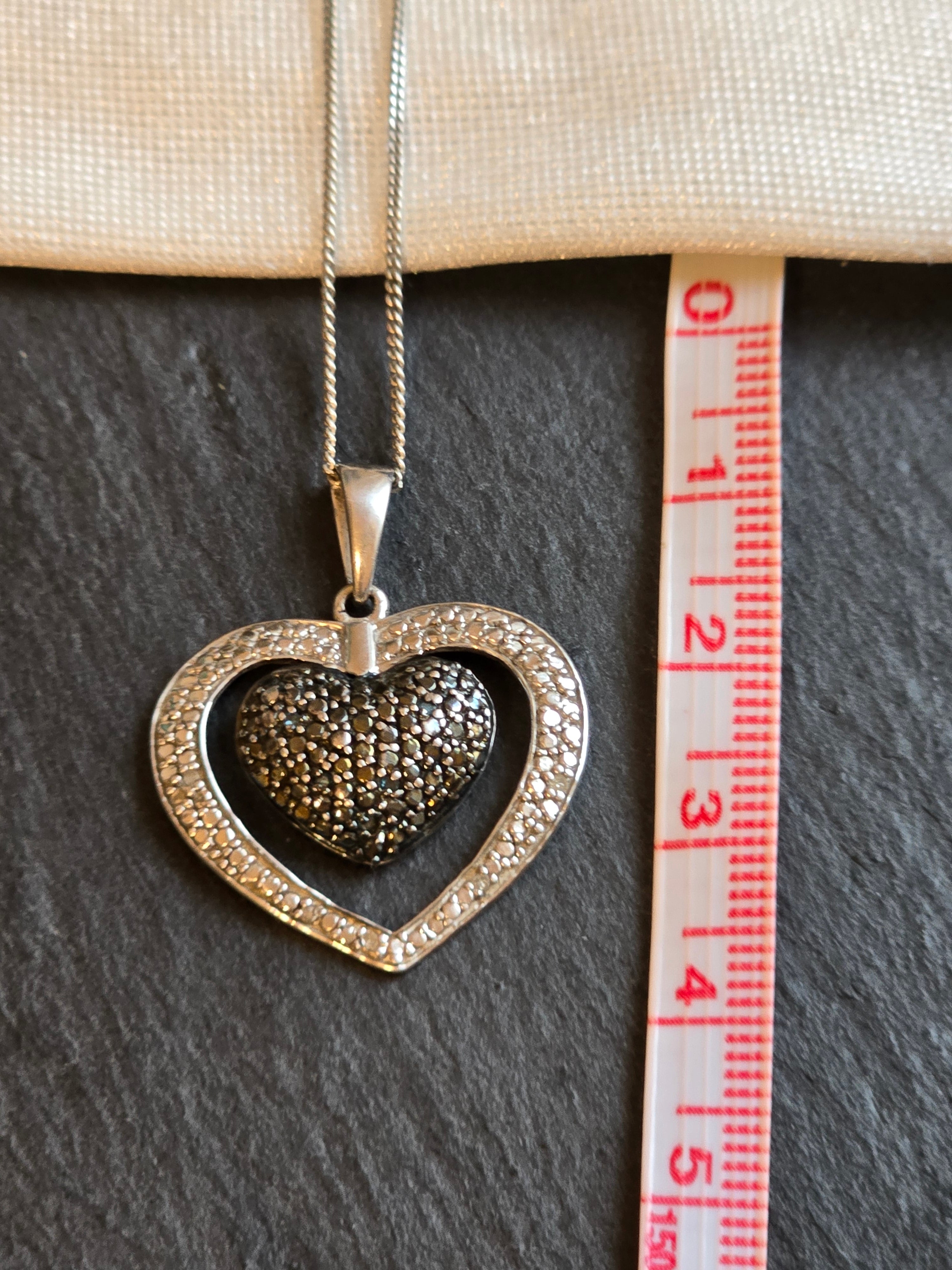 Illusion Blue & White Diamond Double Heart Sterling Silver Necklace