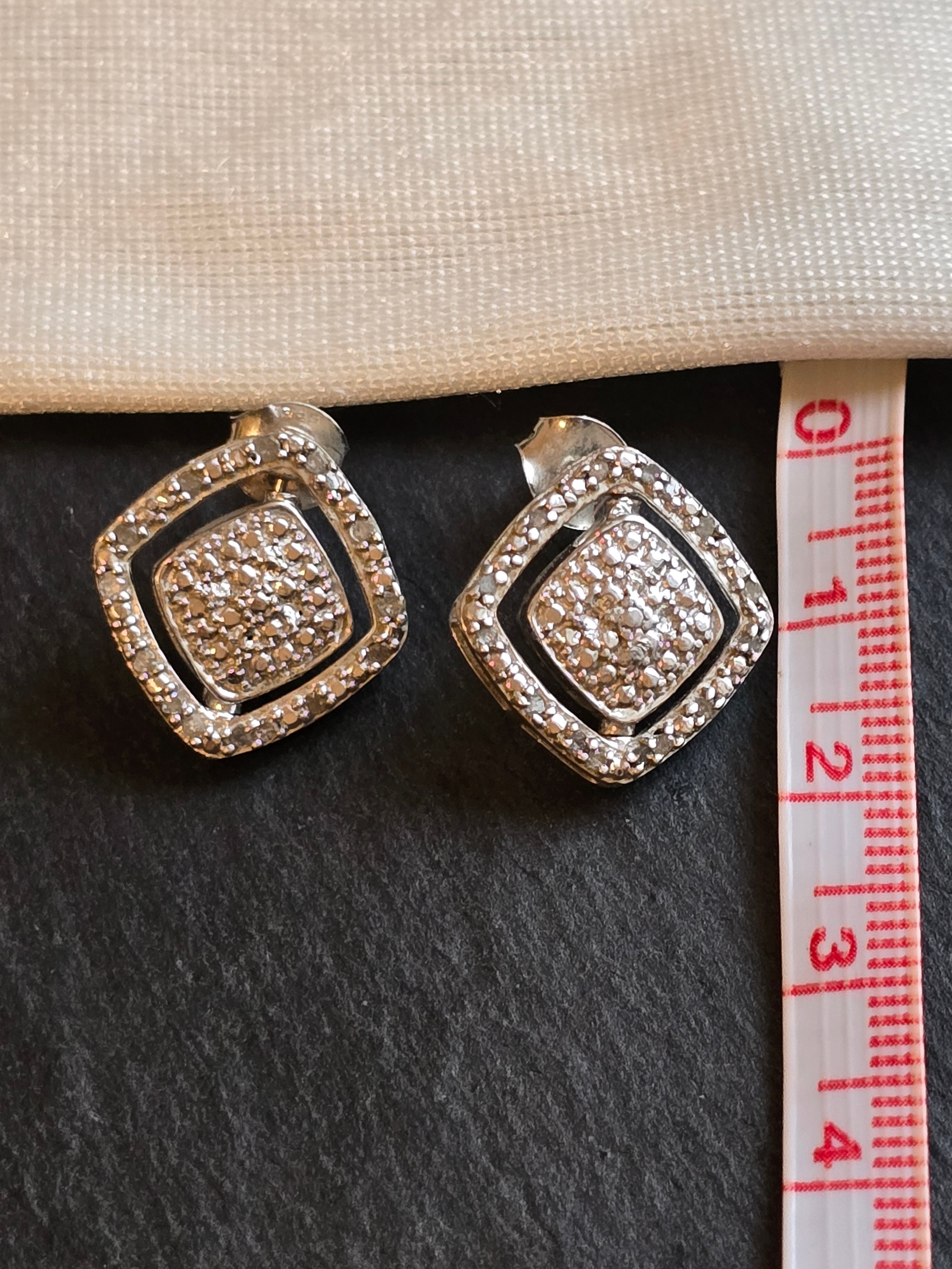 Blue & White Diamond illusion Sterling Silver Earrings