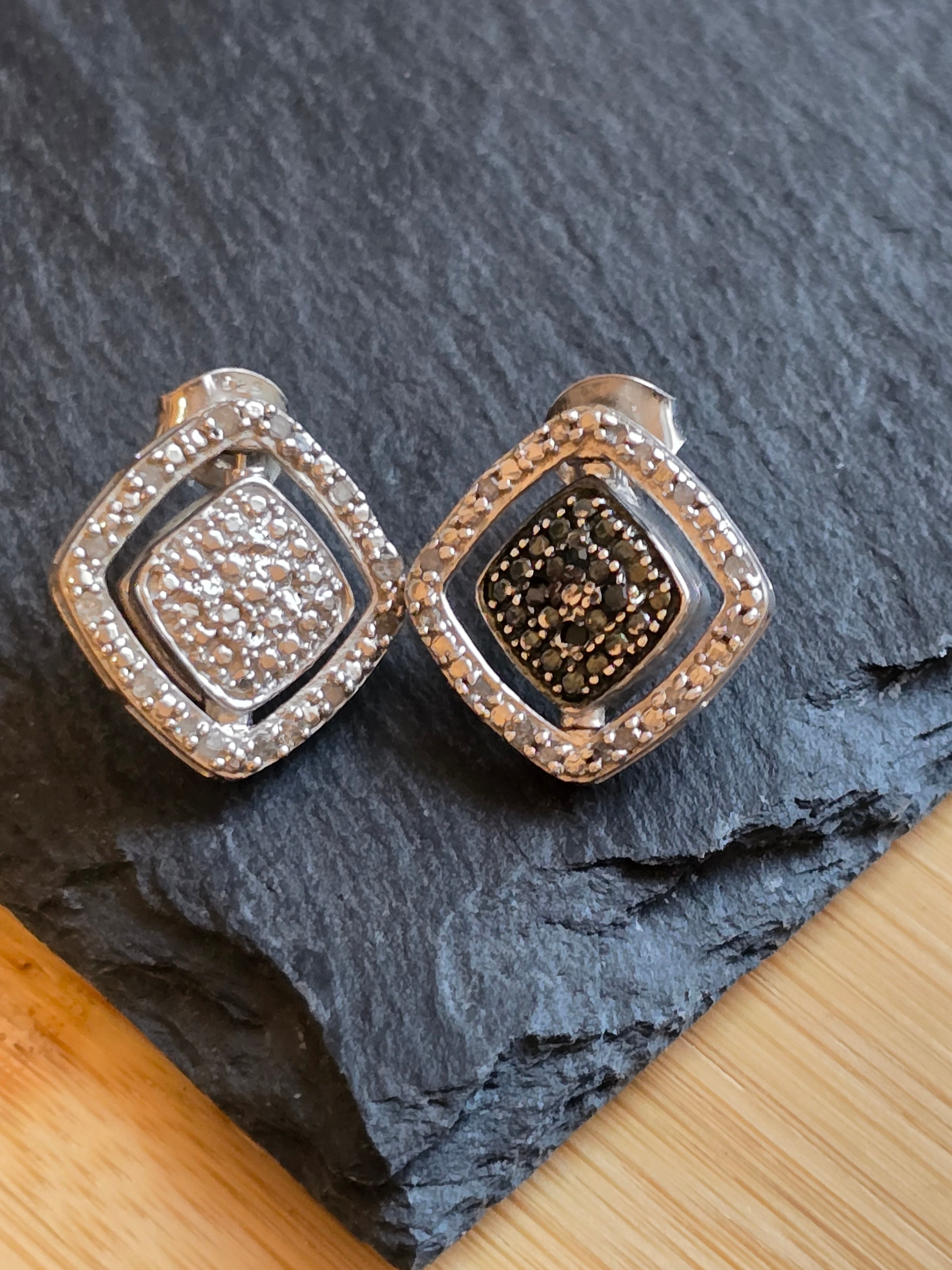 Blue & White Diamond illusion Sterling Silver Earrings