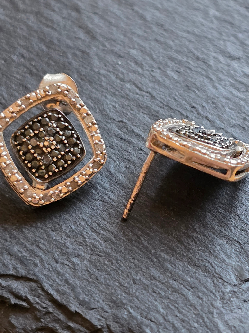 Blue & White Diamond illusion Sterling Silver Earrings