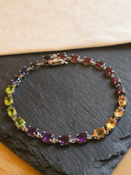 Sterling Silver Muti Gemstone Bracelet Garnet, Citrine, Peridot, Amethyst, Iolite