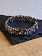 Sterling Silver Three Row Multi Gemstone Tennis Bracelet