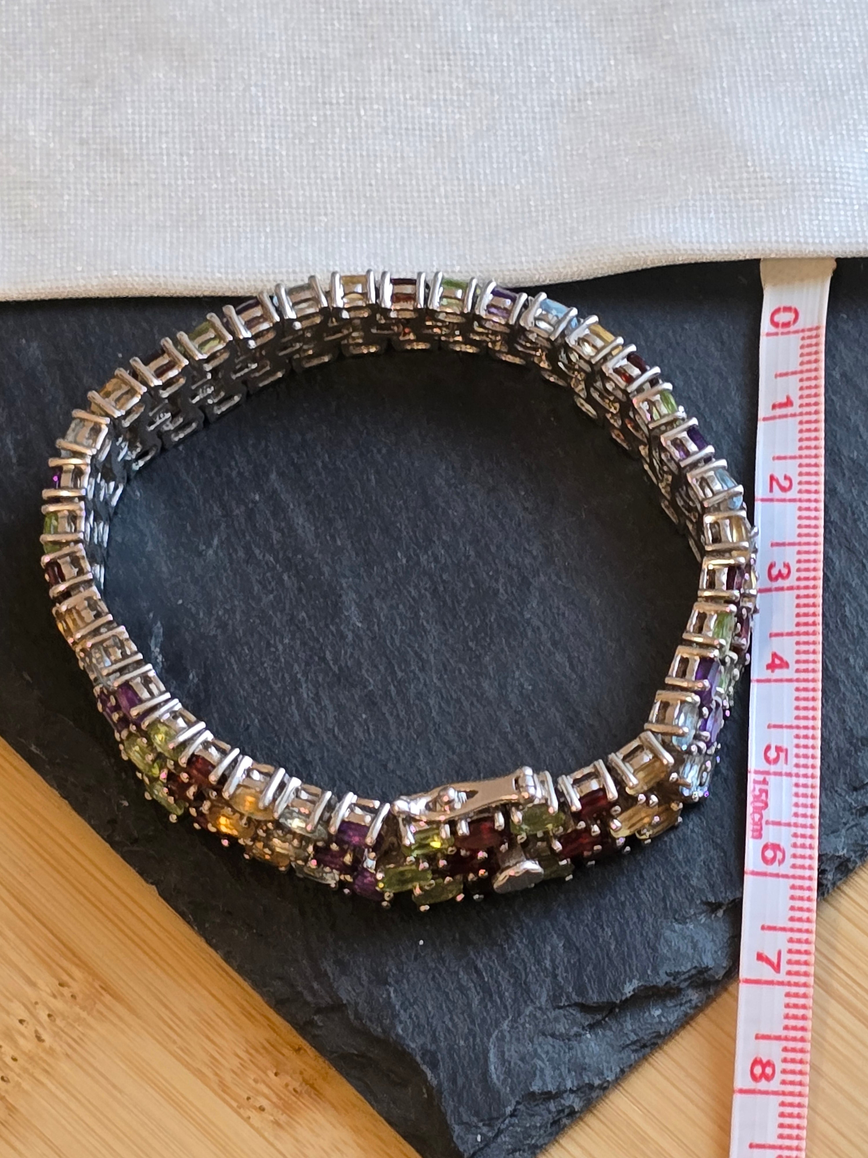 Sterling Silver Three Row Multi Gemstone Tennis Bracelet