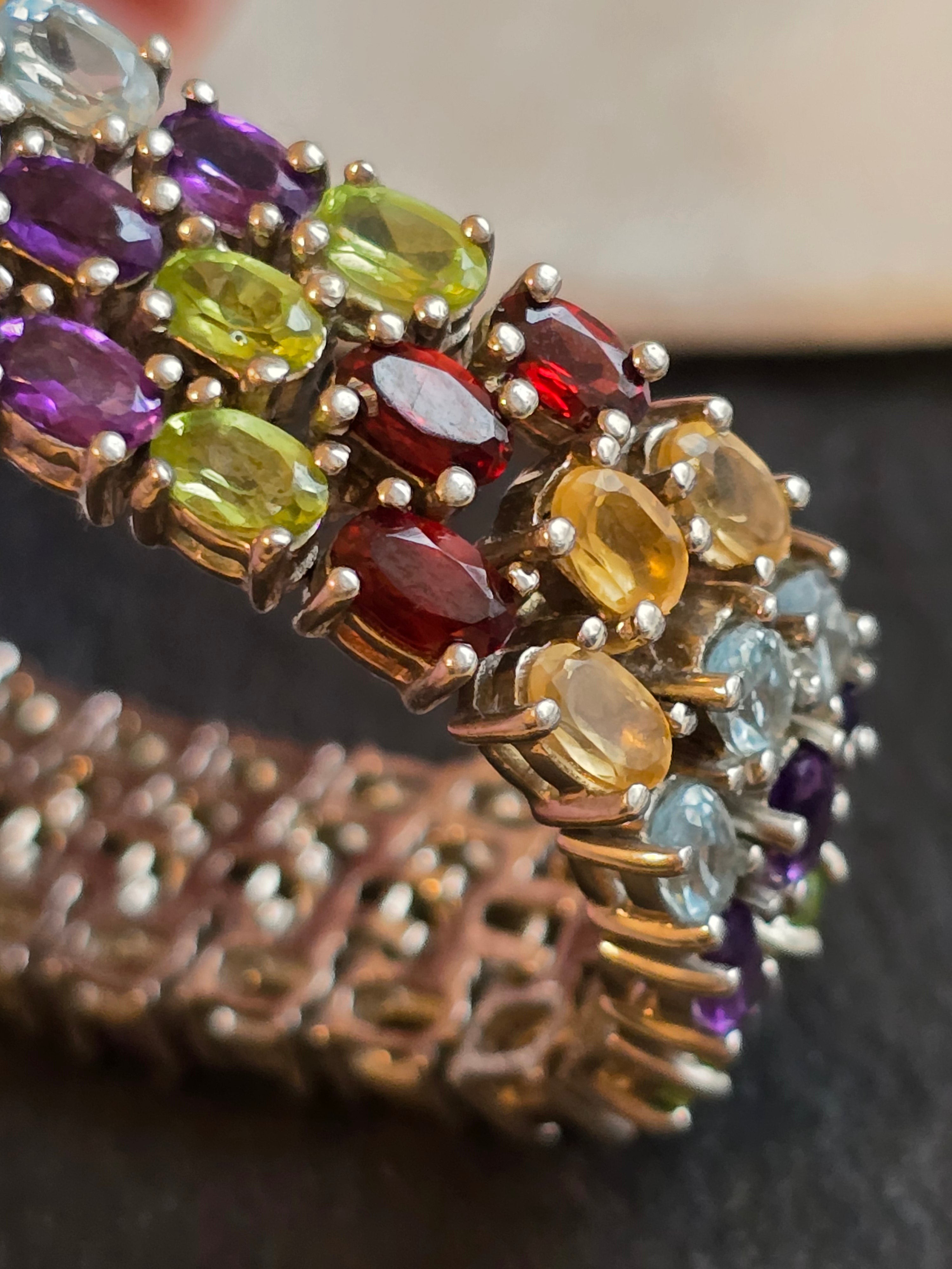 Sterling Silver Three Row Multi Gemstone Tennis Bracelet