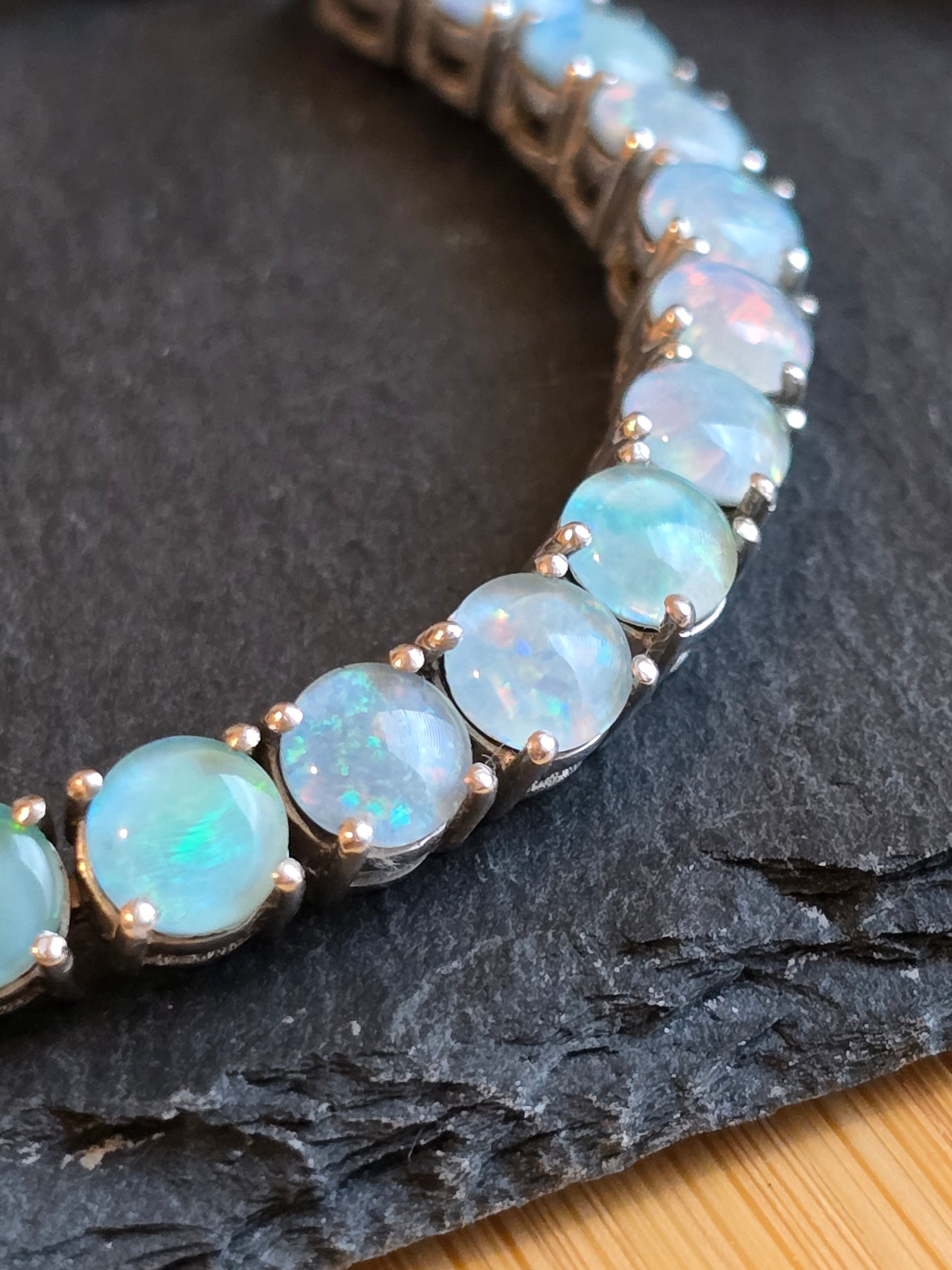Sterling Silver Round Opal Triplet Tennis Bracelet