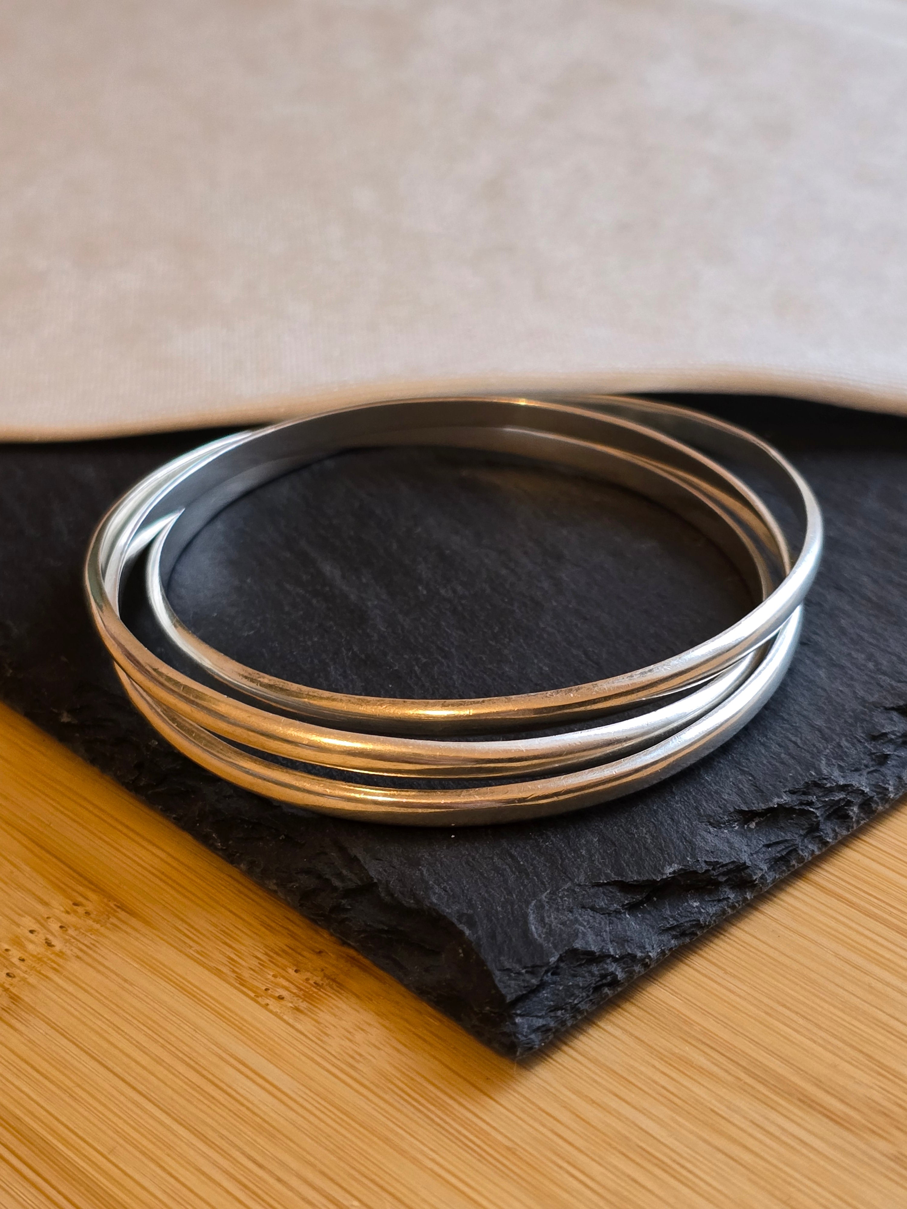 Sterling Silver Russian Triple Bangle 4mm Bands