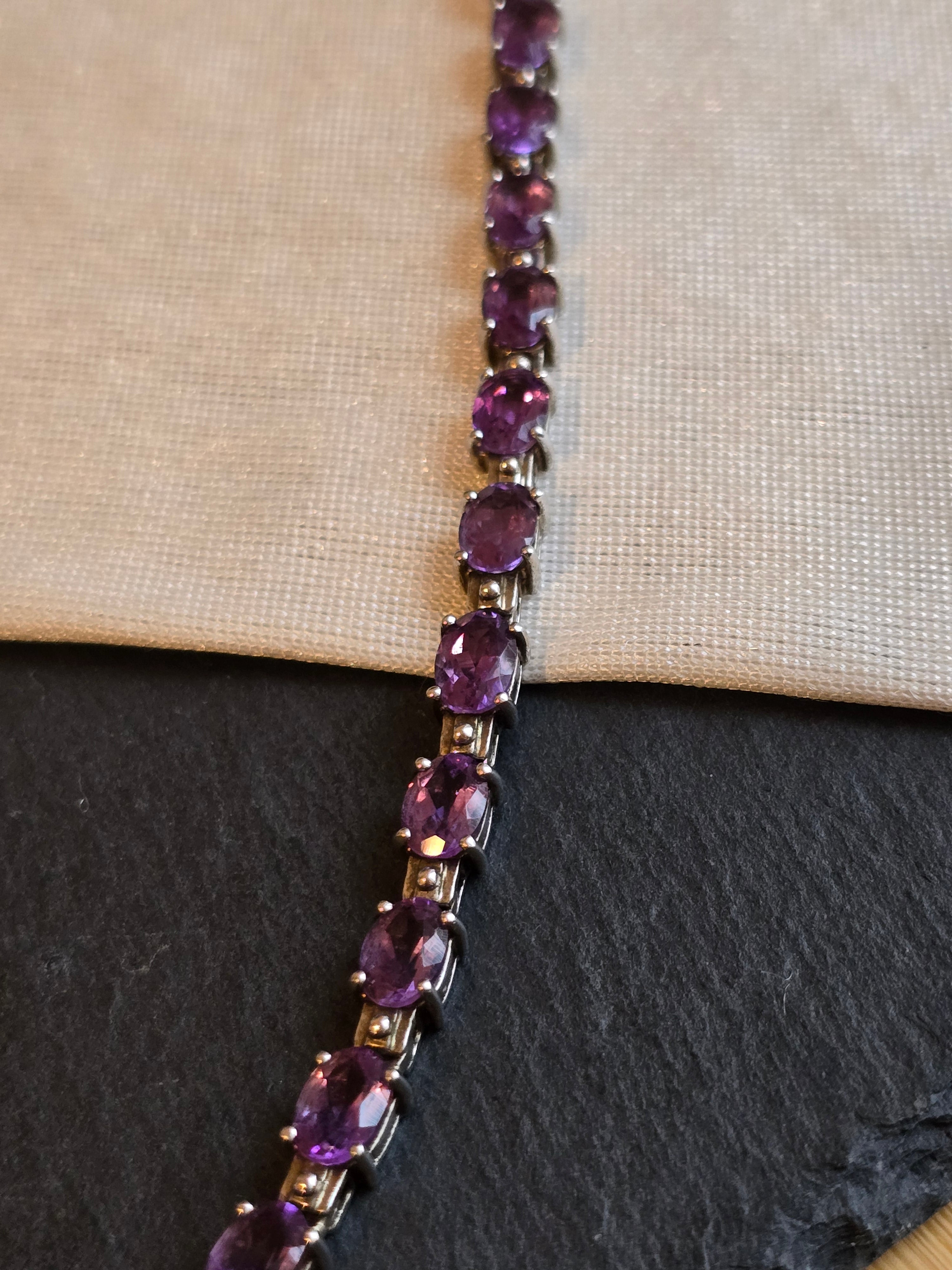 Sterling Silver Amethyst Gemstone Tennis Necklace
