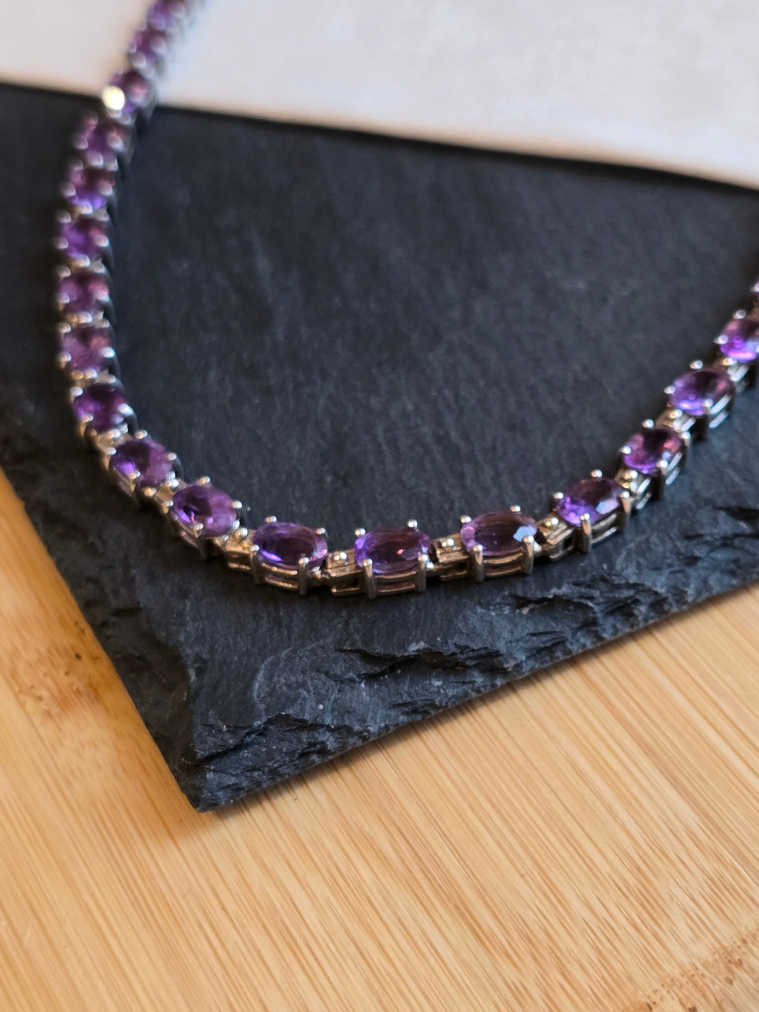 Sterling Silver Amethyst Gemstone Tennis Necklace