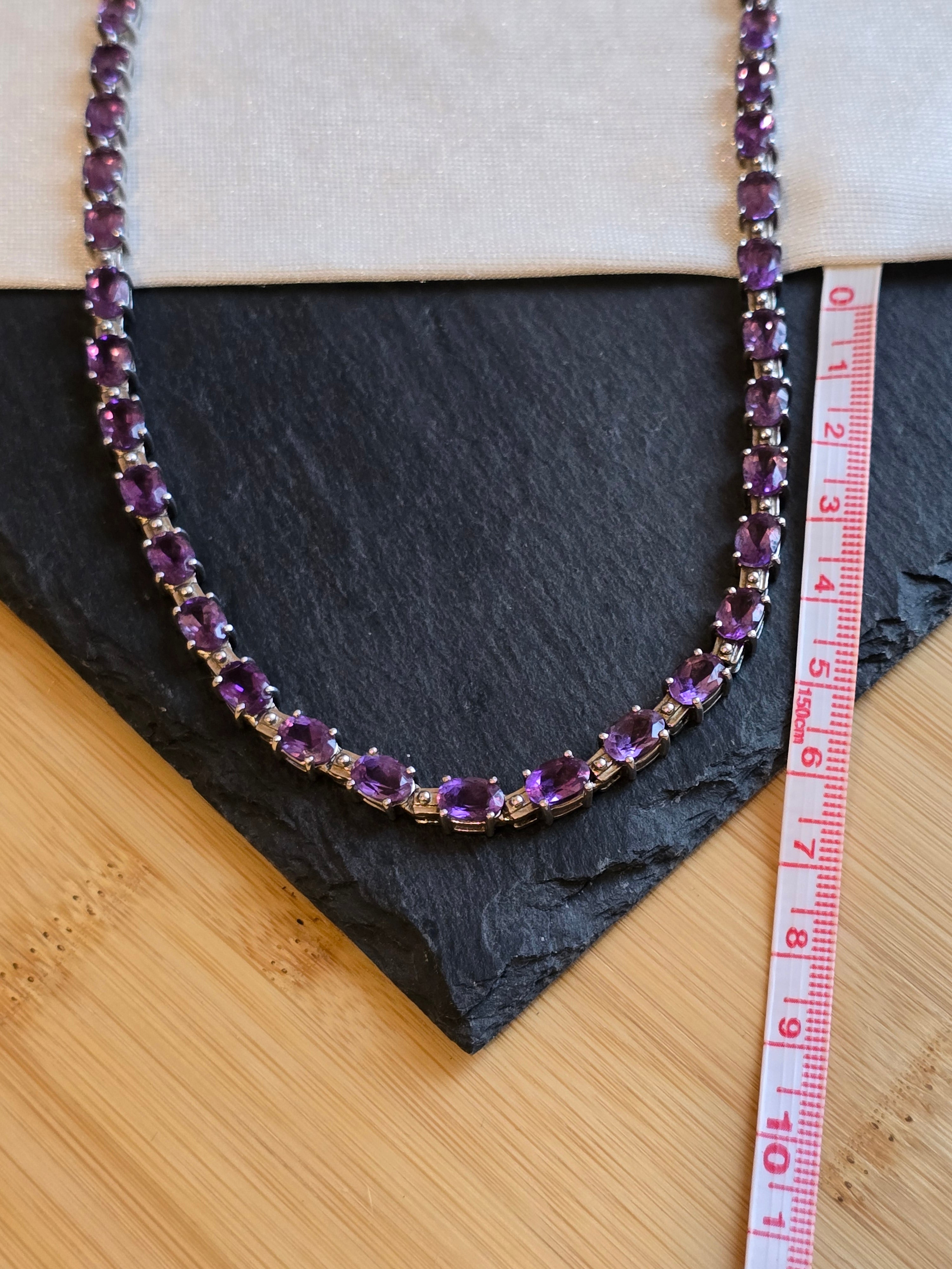 Sterling Silver Amethyst Gemstone Tennis Necklace