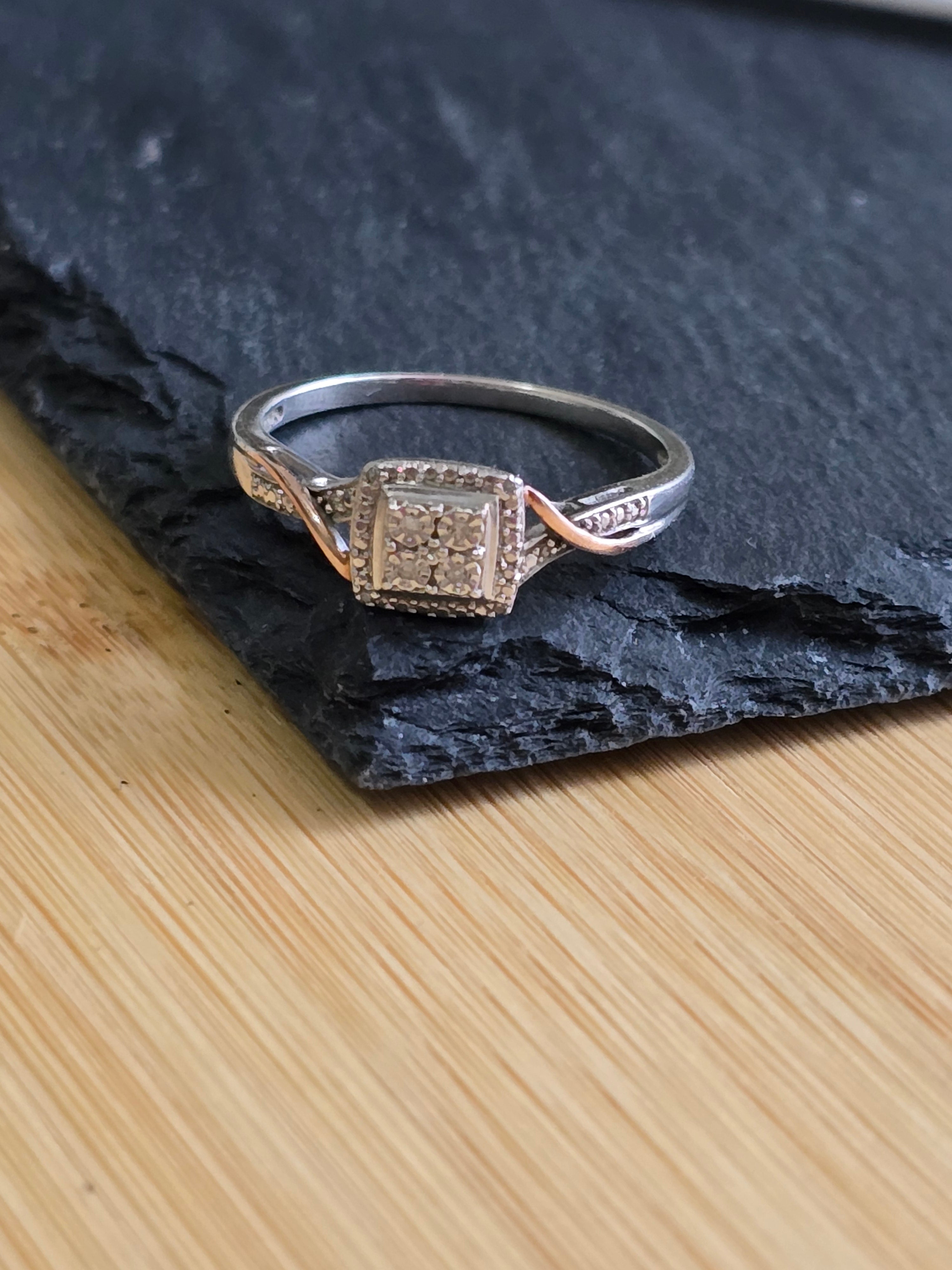 Sterling Silver & 9ct Rose Gold Diamond Illusion Set Ring