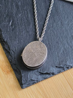 Sterling Silver Etched Design Vintage Pill Box Locket Necklace, Vintage Jewellery