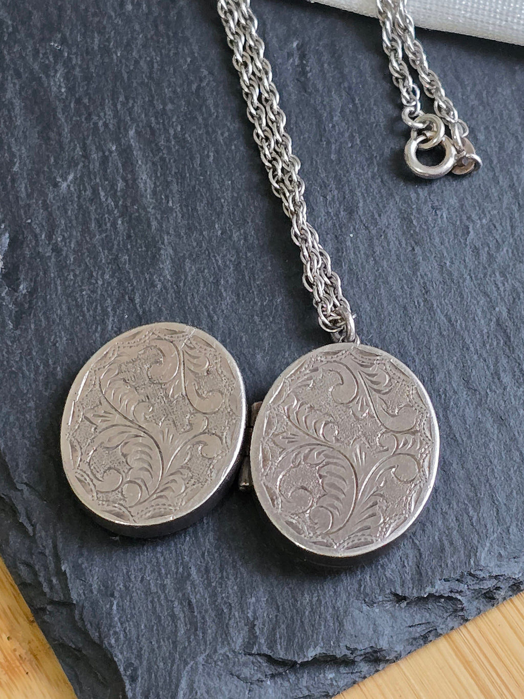 Sterling Silver Etched Design Vintage Pill Box Locket Necklace, Vintage Jewellery