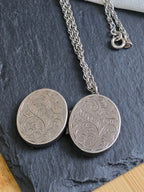 Sterling Silver Etched Design Vintage Pill Box Locket Necklace, Vintage Jewellery