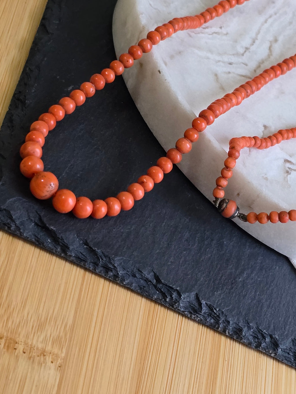 Antique Victorian Graduated Natural Undyed Coral Long Necklace, Antique jewellery.