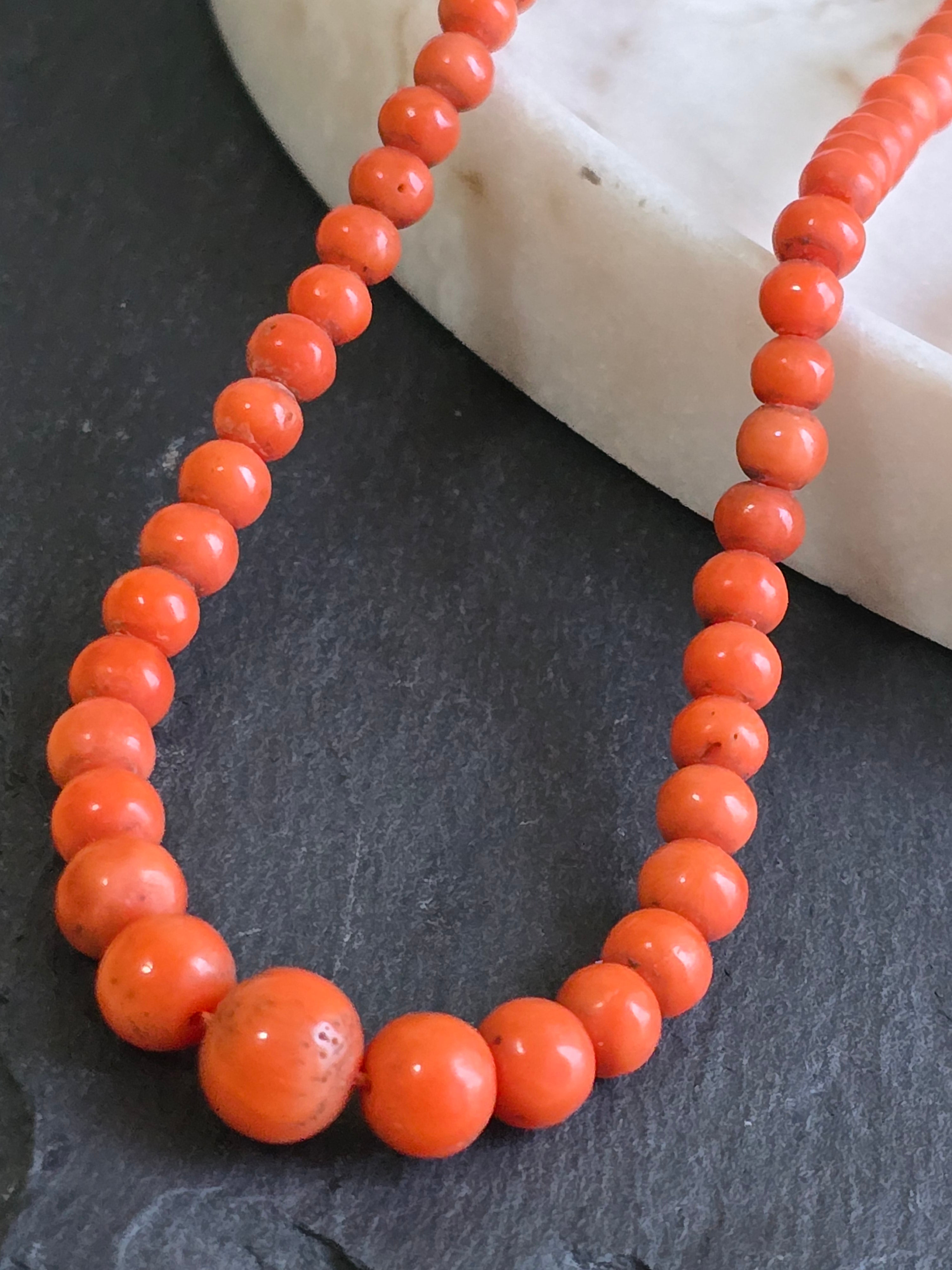 Antique Victorian Graduated Natural Undyed Coral Long Necklace, Antique jewellery.