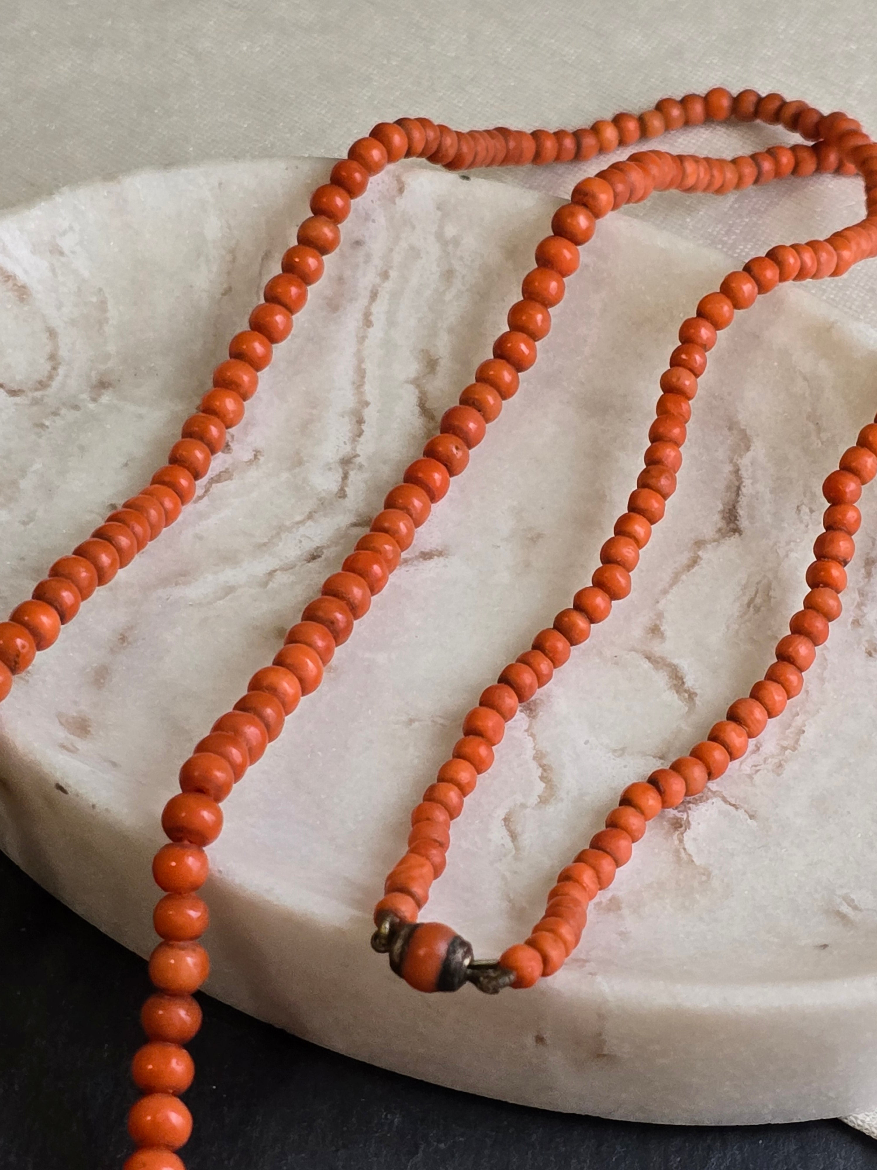 Antique Victorian Graduated Natural Undyed Coral Long Necklace, Antique jewellery.