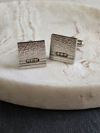 Vintage Silver Tone Textured & Rhinestone Cuff Links, Vintage Jewellery