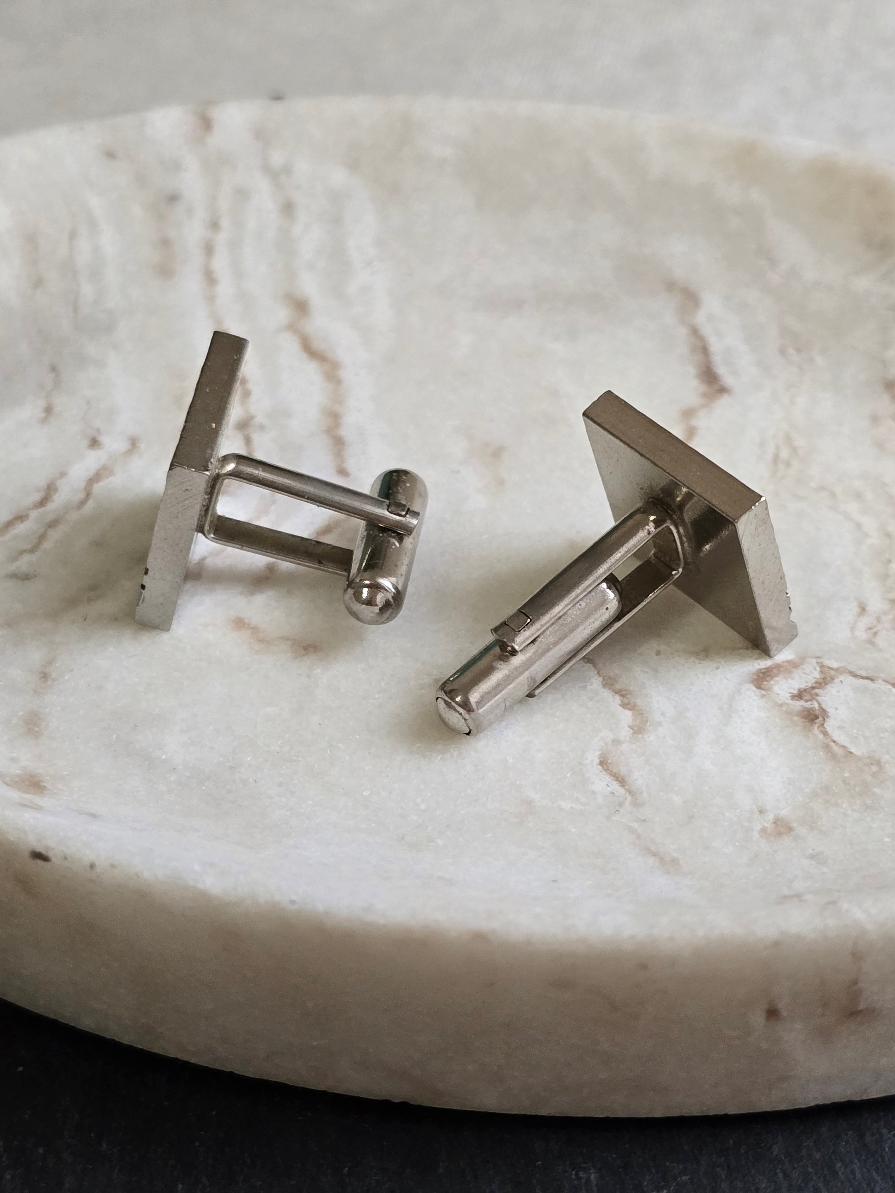 Vintage Silver Tone Textured & Rhinestone Cuff Links, Vintage Jewellery