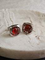 Vintage Carnelian Cabochon Gemstone Silver Tone Cufflinks, Vintage Jewellery