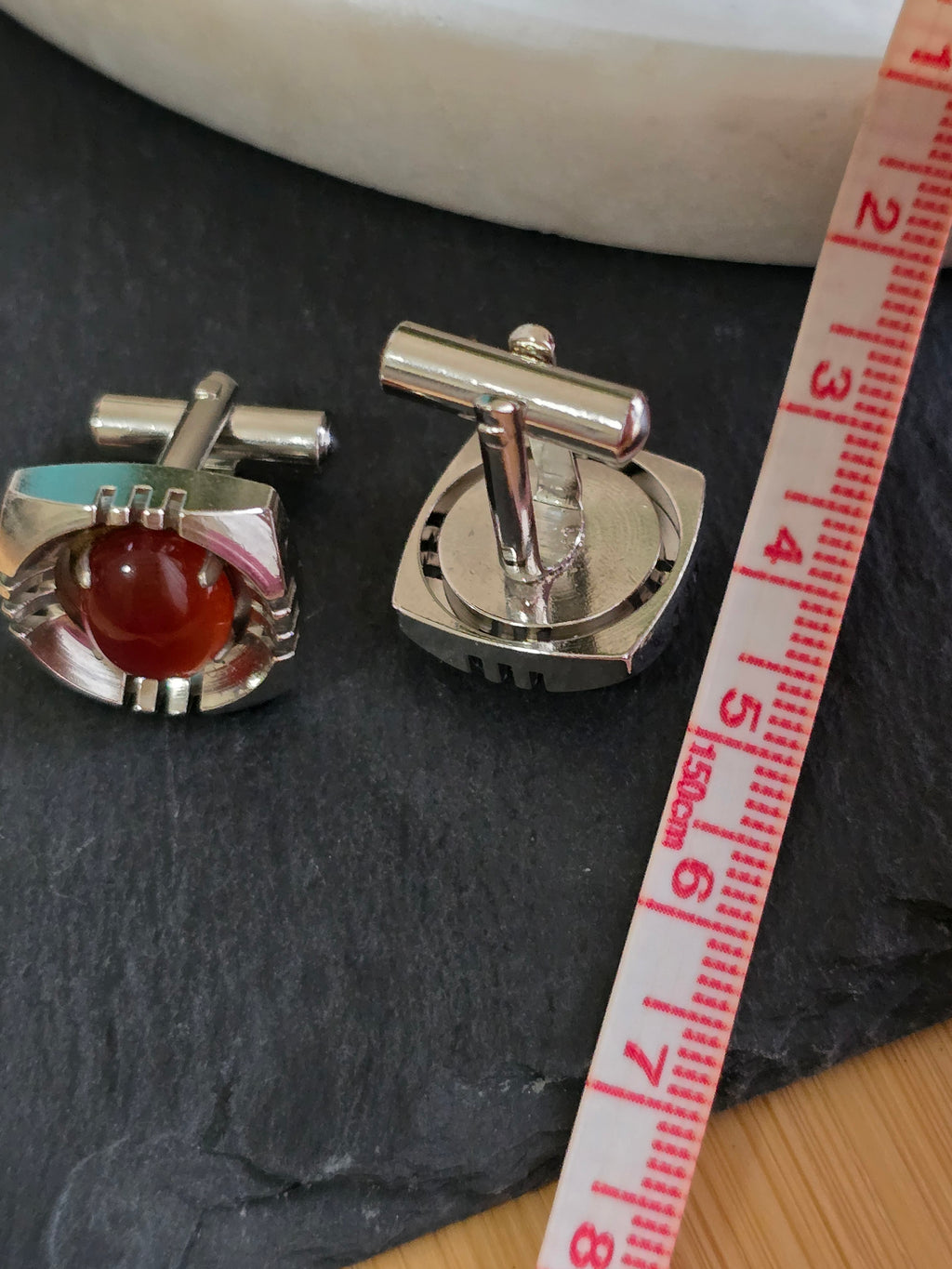 Vintage Carnelian Cabochon Gemstone Silver Tone Cufflinks, Vintage Jewellery