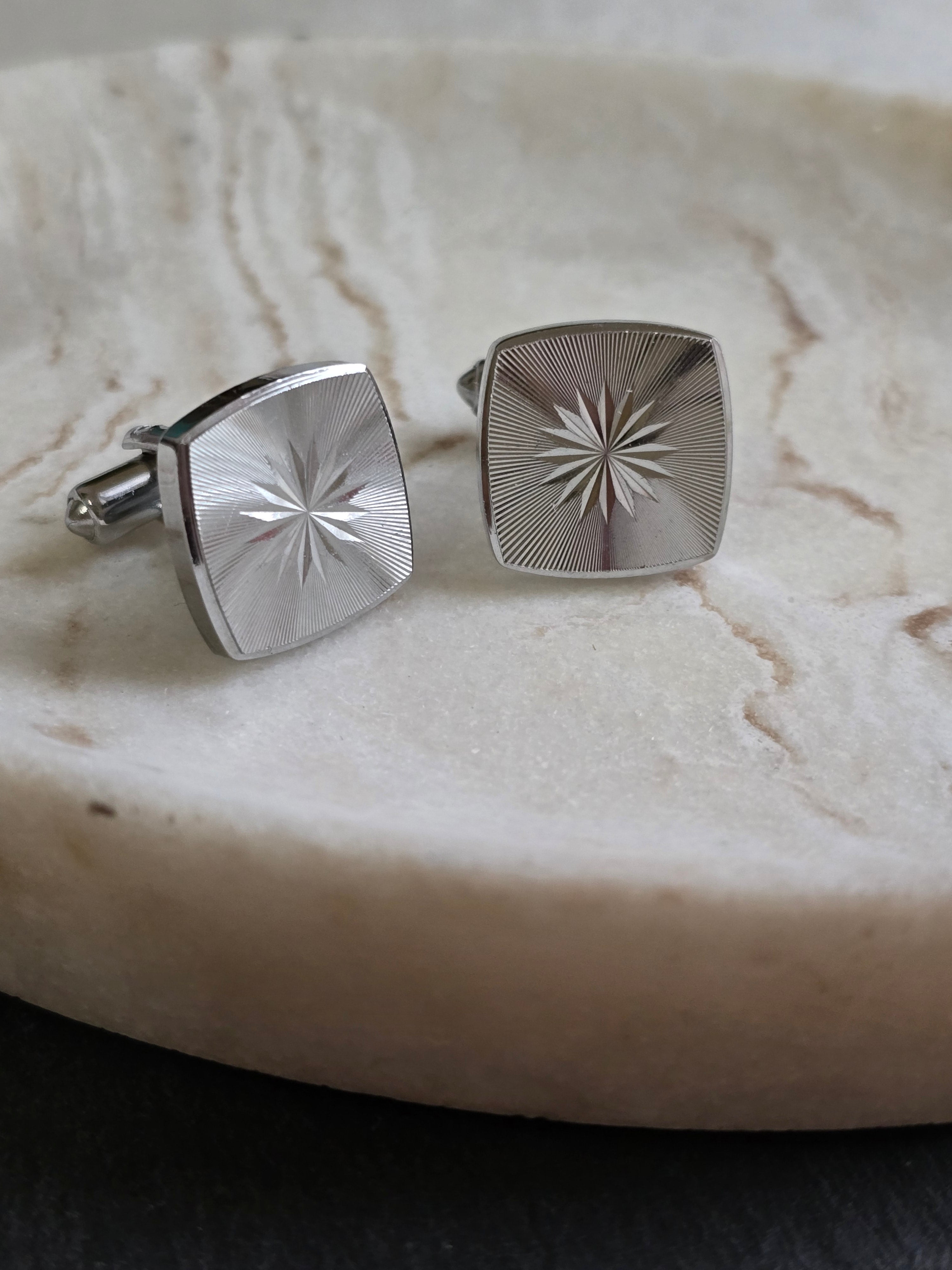 Vintage Textured Star Silver Tone Cufflinks, Men's Accessories, Jewellery
