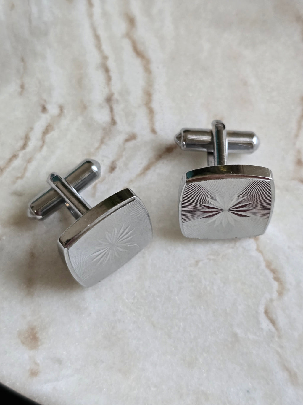 Vintage Textured Star Silver Tone Cufflinks, Men's Accessories, Jewellery