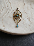 Antique Rolled Gold Turquoise Hearts Design Pendant Only, Antique Jewellery