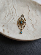 Antique Rolled Gold Turquoise Hearts Design Pendant Only, Antique Jewellery