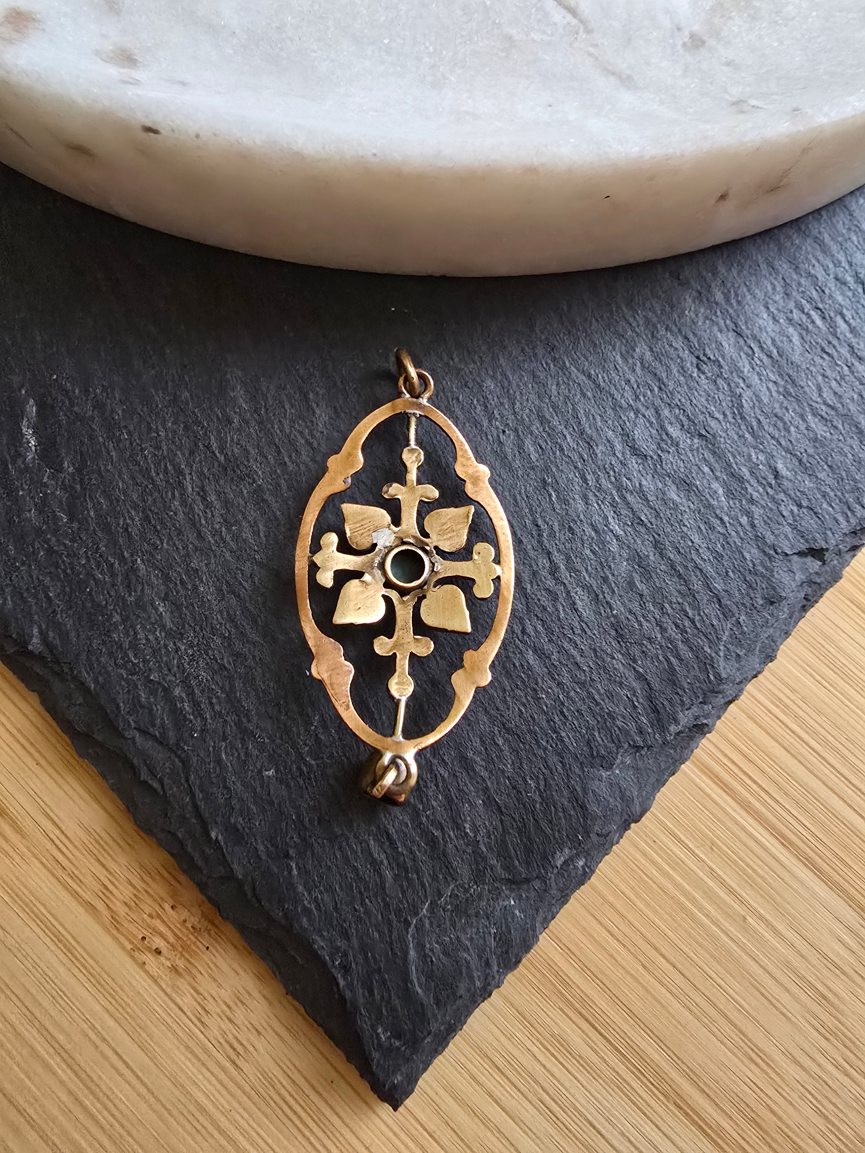 Antique Rolled Gold Turquoise Hearts Design Pendant Only, Antique Jewellery