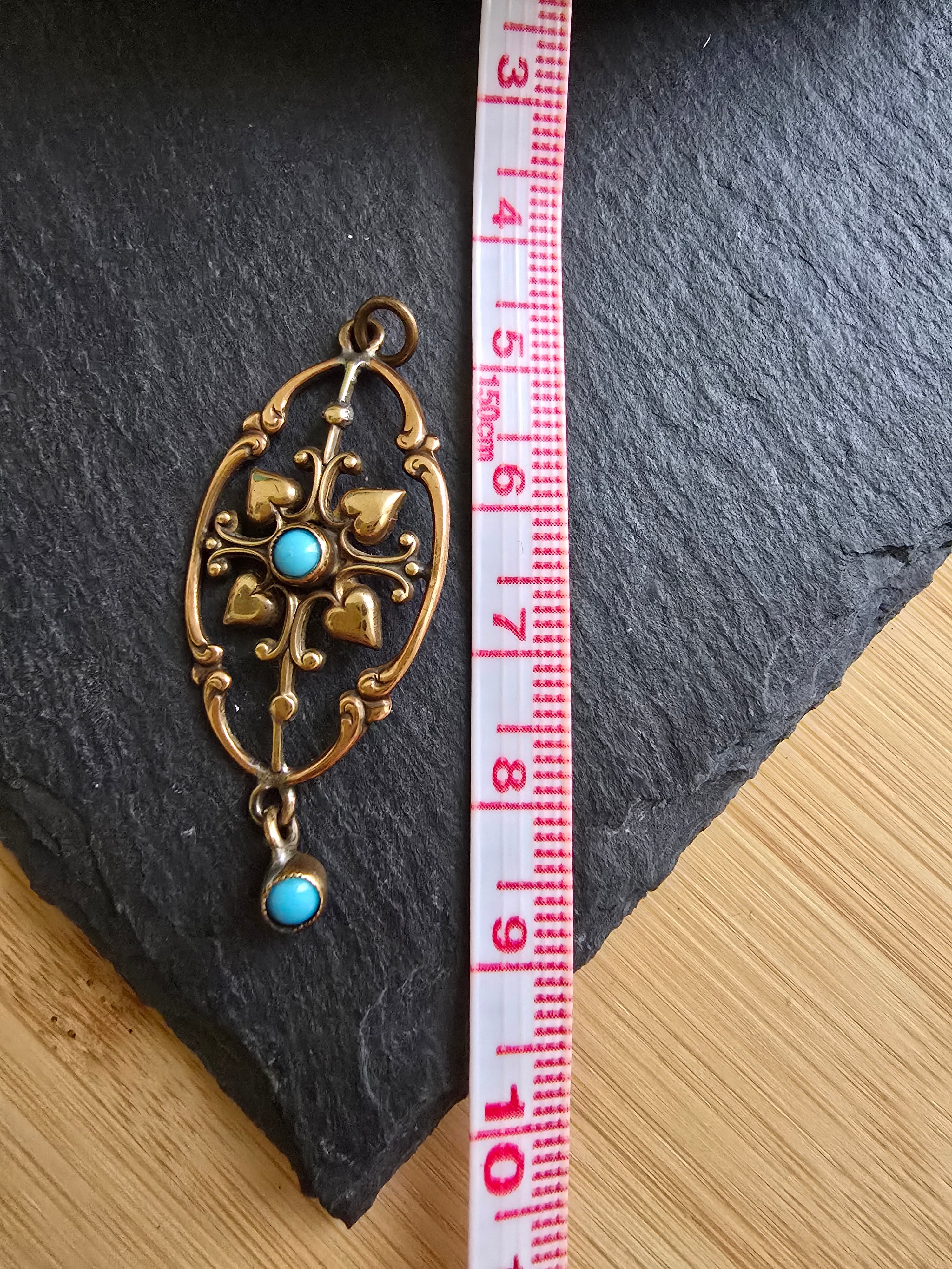 Antique Rolled Gold Turquoise Hearts Design Pendant Only, Antique Jewellery