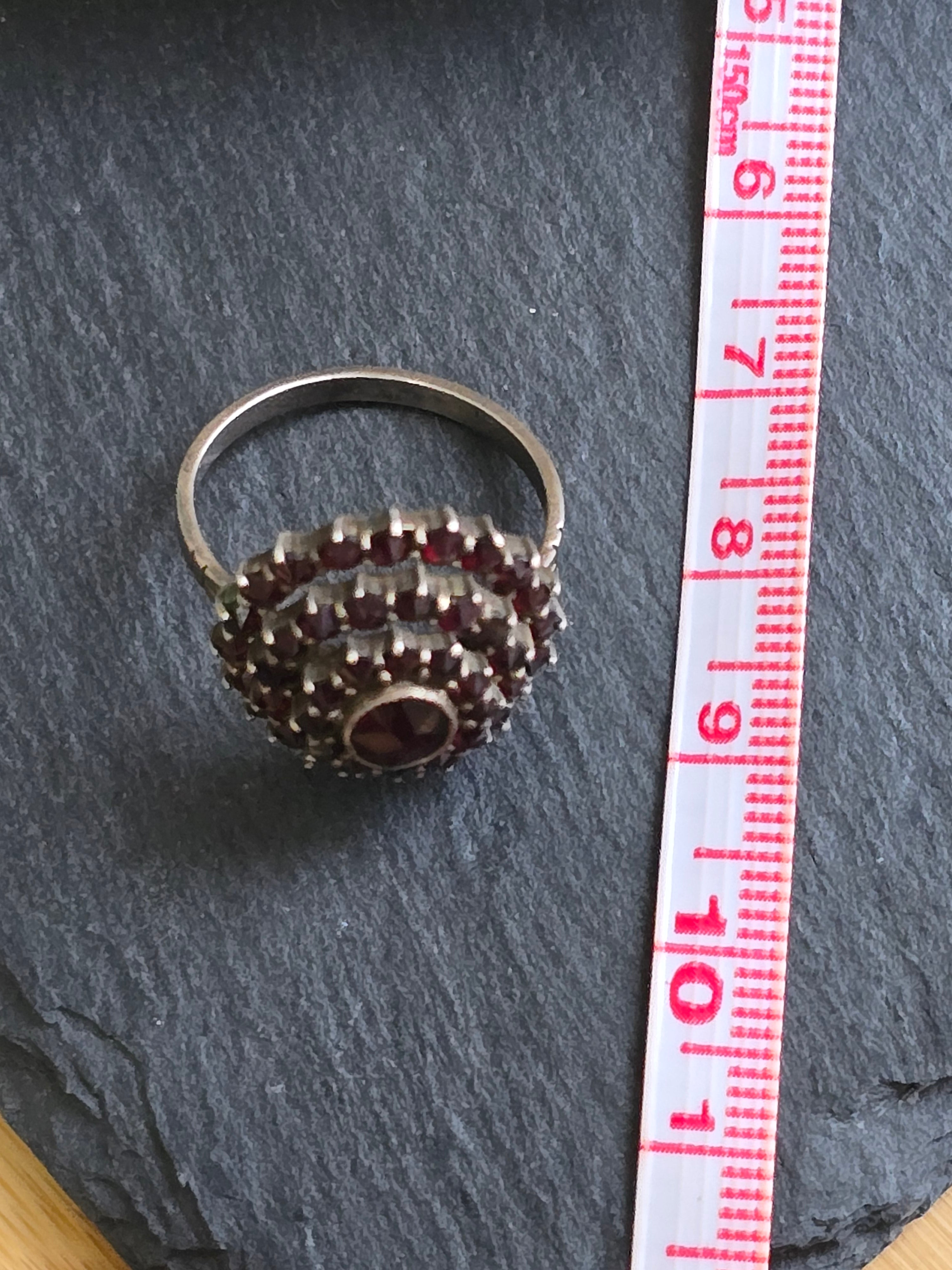 Antique Cluster Bohemian Garnet Silver Ring, Antique Jewellery