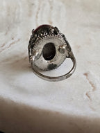 Antique Czech Pink Cabochon Glass Silver Tone Dress Ring