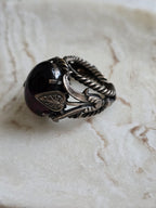 Antique Czech Purple Cabochon Silver Tone Ring, Antique Jewellery