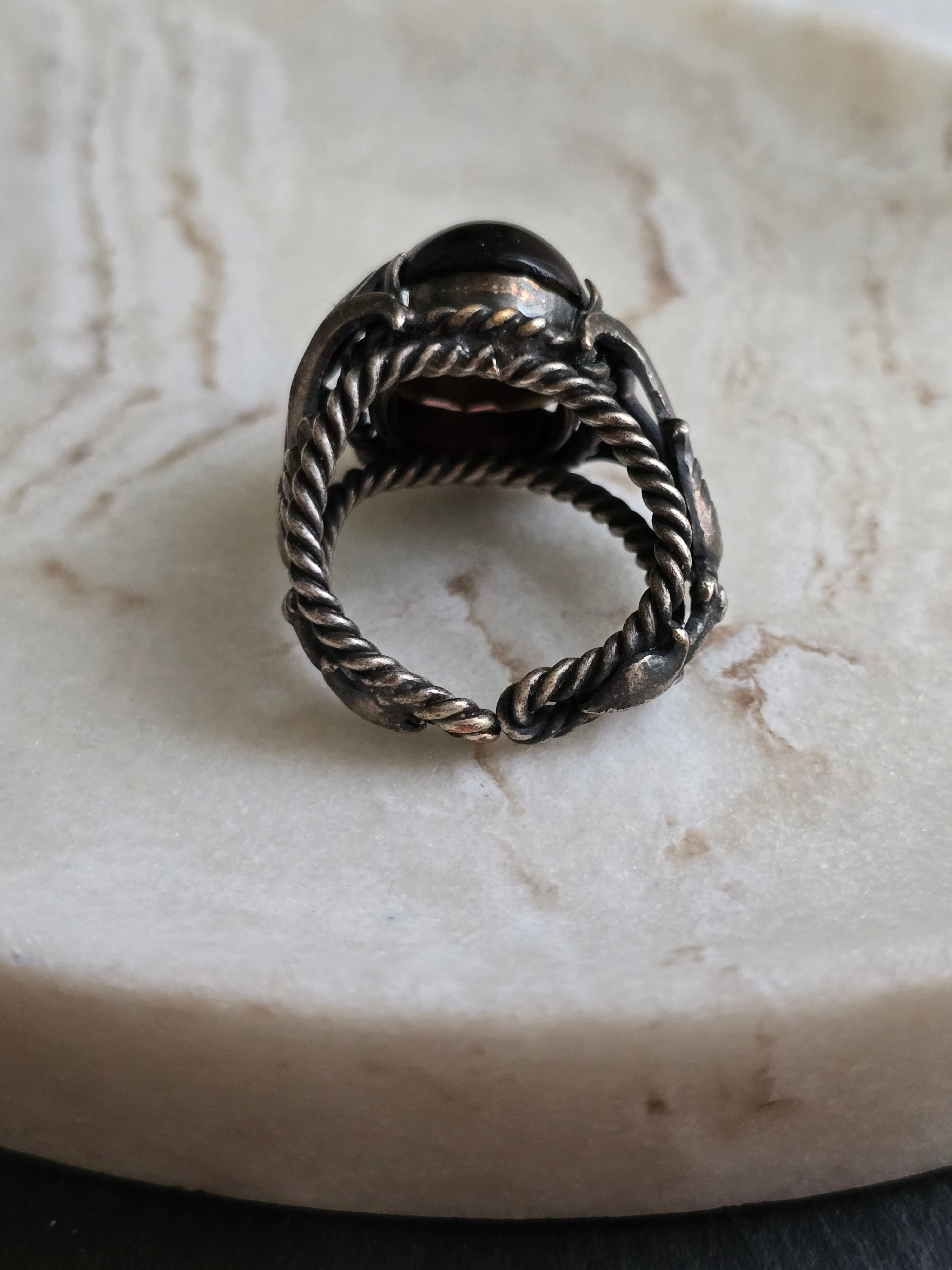 Antique Czech Purple Cabochon Silver Tone Ring, Antique Jewellery