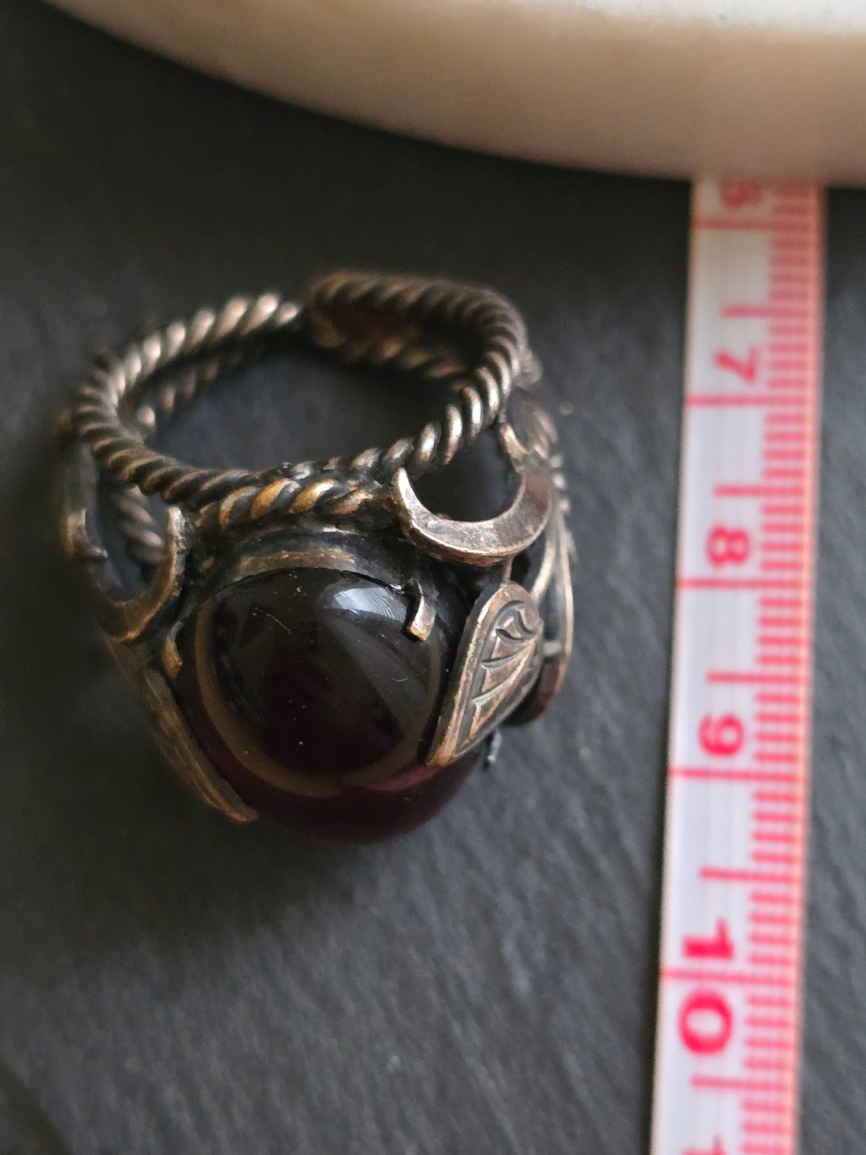 Antique Czech Purple Cabochon Silver Tone Ring, Antique Jewellery