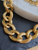 Vintage Signed Designer Chunky Textured & Polished Link Statement Gold Tone Napier Necklace