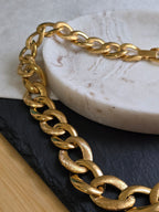 Vintage Signed Designer Chunky Textured & Polished Link Statement Gold Tone Napier Necklace