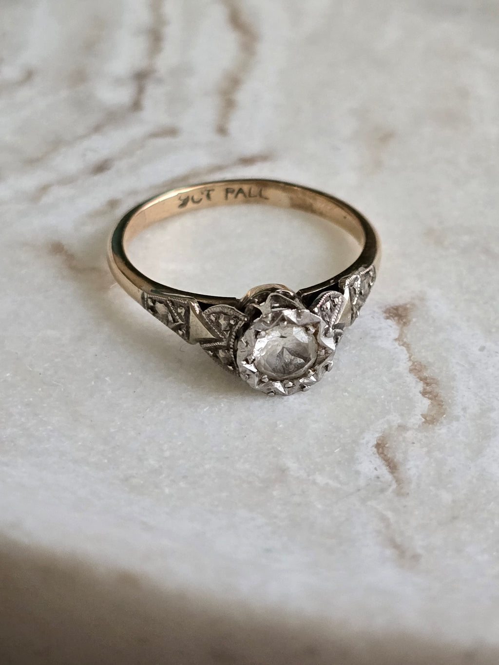 Antique Art Deco 9ct & Palladium Framed White Spinel Solitaire Ring