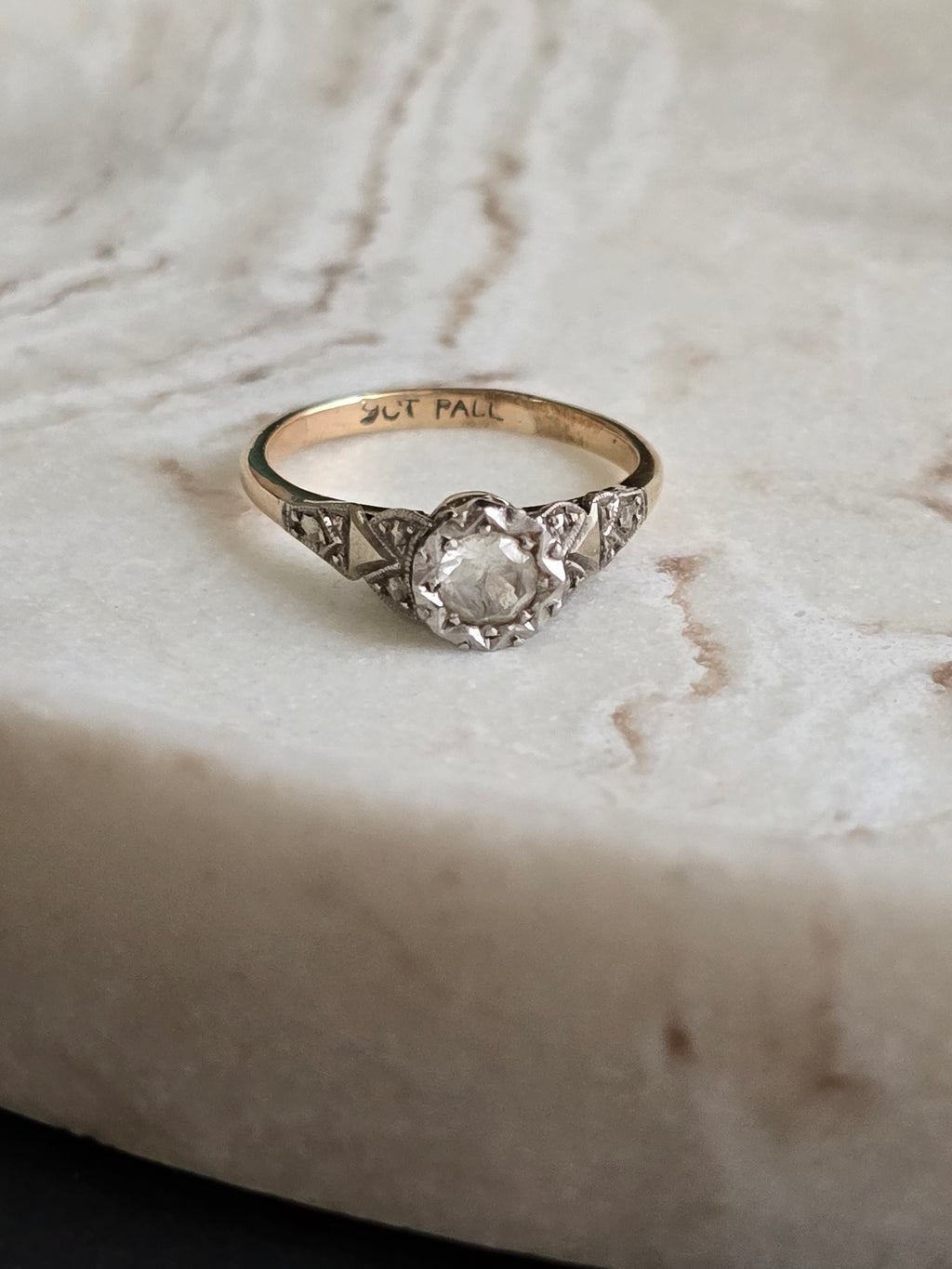 Antique Art Deco 9ct & Palladium Framed White Spinel Solitaire Ring
