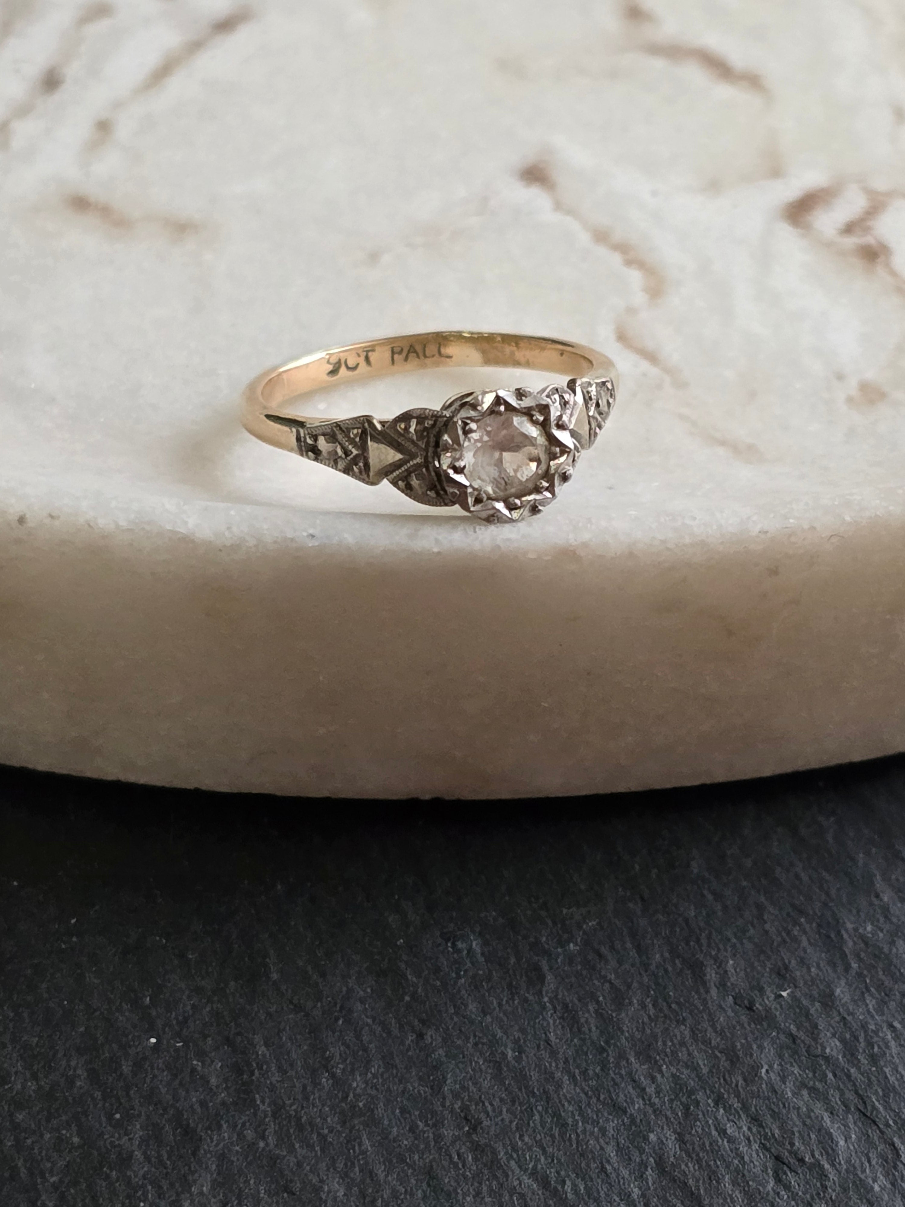 Antique Art Deco 9ct & Palladium Framed White Spinel Solitaire Ring