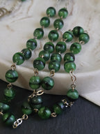 Vintage Tri Coloured Satin Glass, Black & Green Rosary, Prayer Beads, Vintage