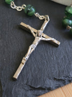 Vintage Tri Coloured Satin Glass, Black & Green Rosary, Prayer Beads, Vintage